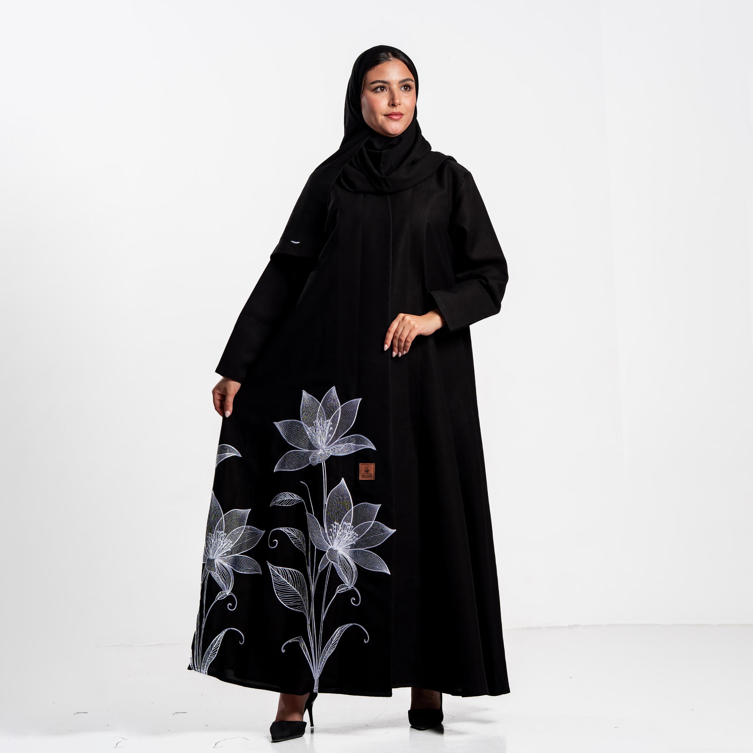 Zahiyh Floral Embroidered Women's Abaya with Hijab-women-arabicclothing-abayas-image-1