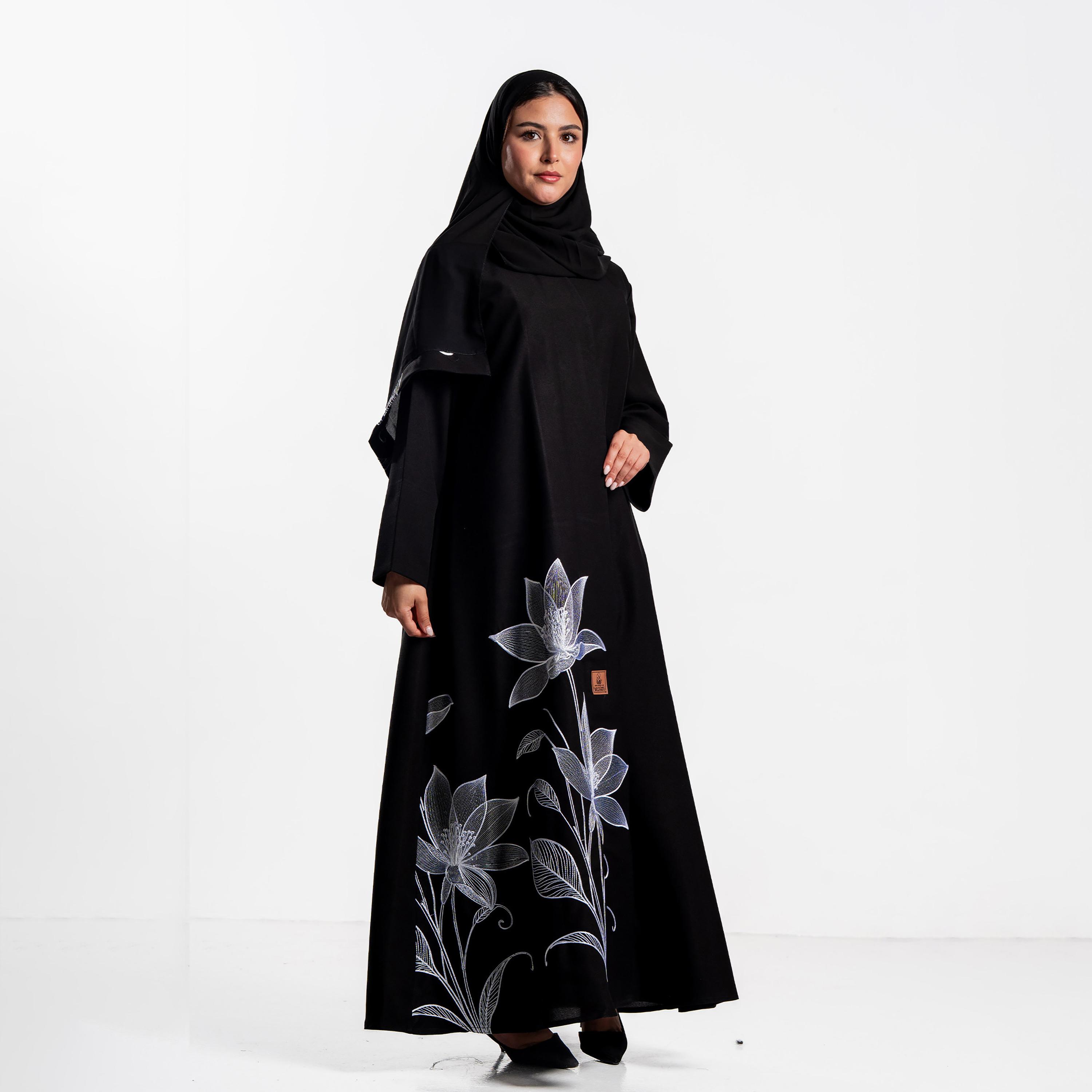 Zahiyh Floral Embroidered Women's Abaya with Hijab-women-arabicclothing-abayas-image-2