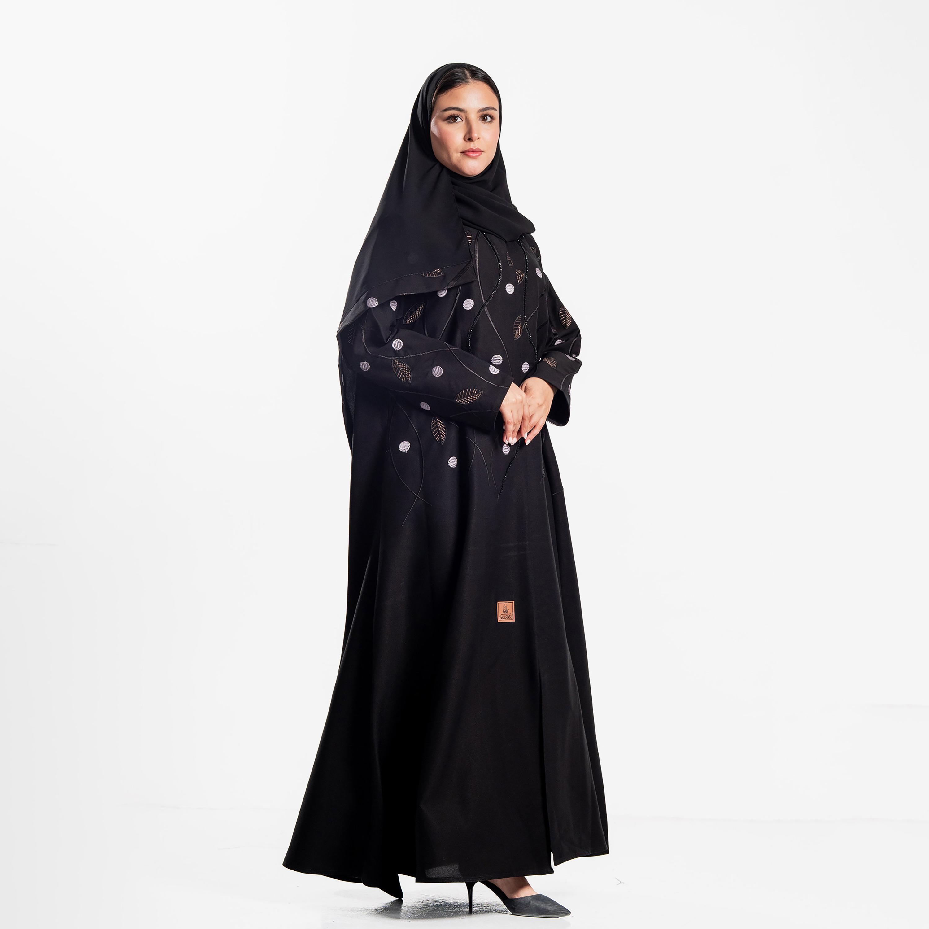 Zahiyh Vine Embroidered Women's Evening Flared Abaya with Hijab-women-arabicclothing-abayas-image-3