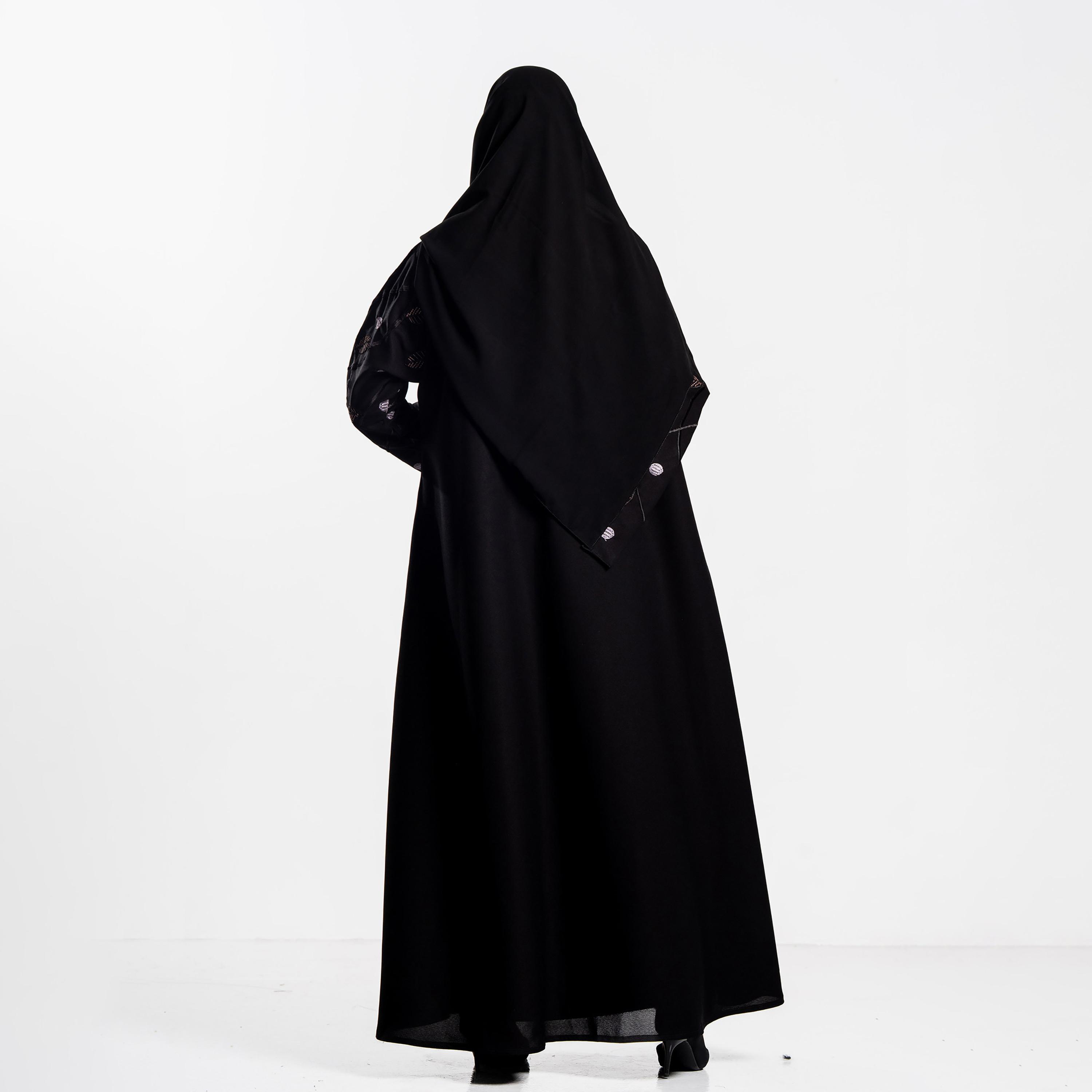 Zahiyh Vine Embroidered Women's Evening Flared Abaya with Hijab-women-arabicclothing-abayas-image-4