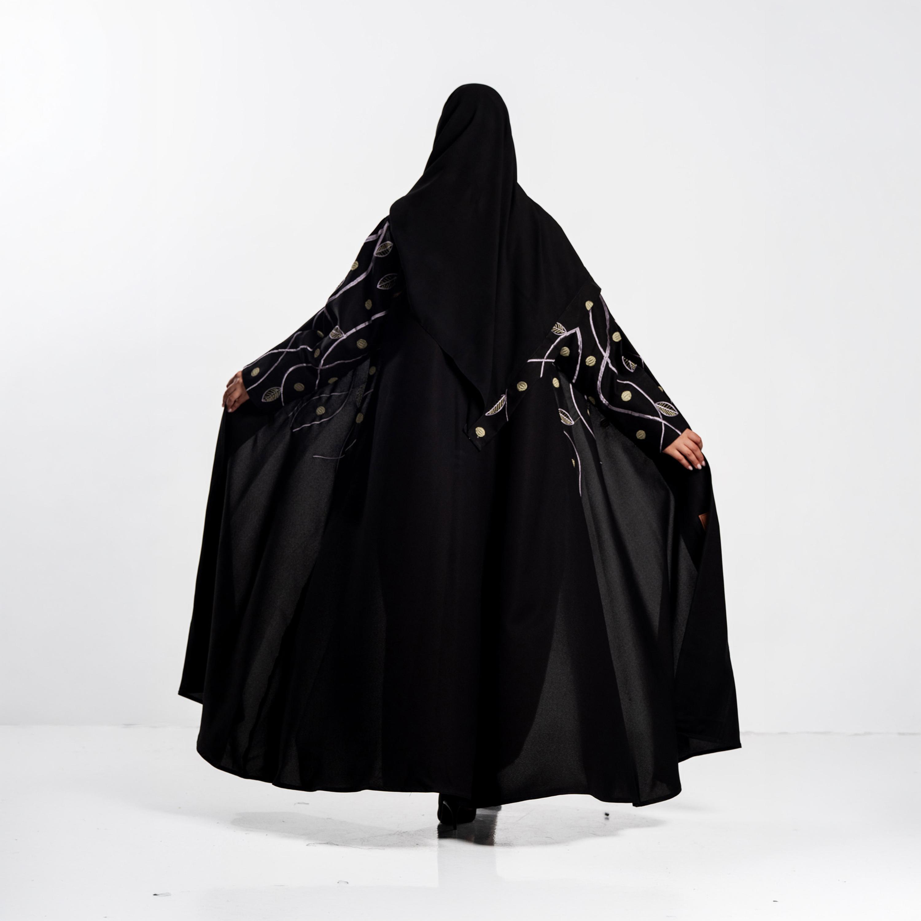 Zahiyh Vine Embroidered Women's Evening Flared Abaya with Hijab-women-arabicclothing-abayas-image-3