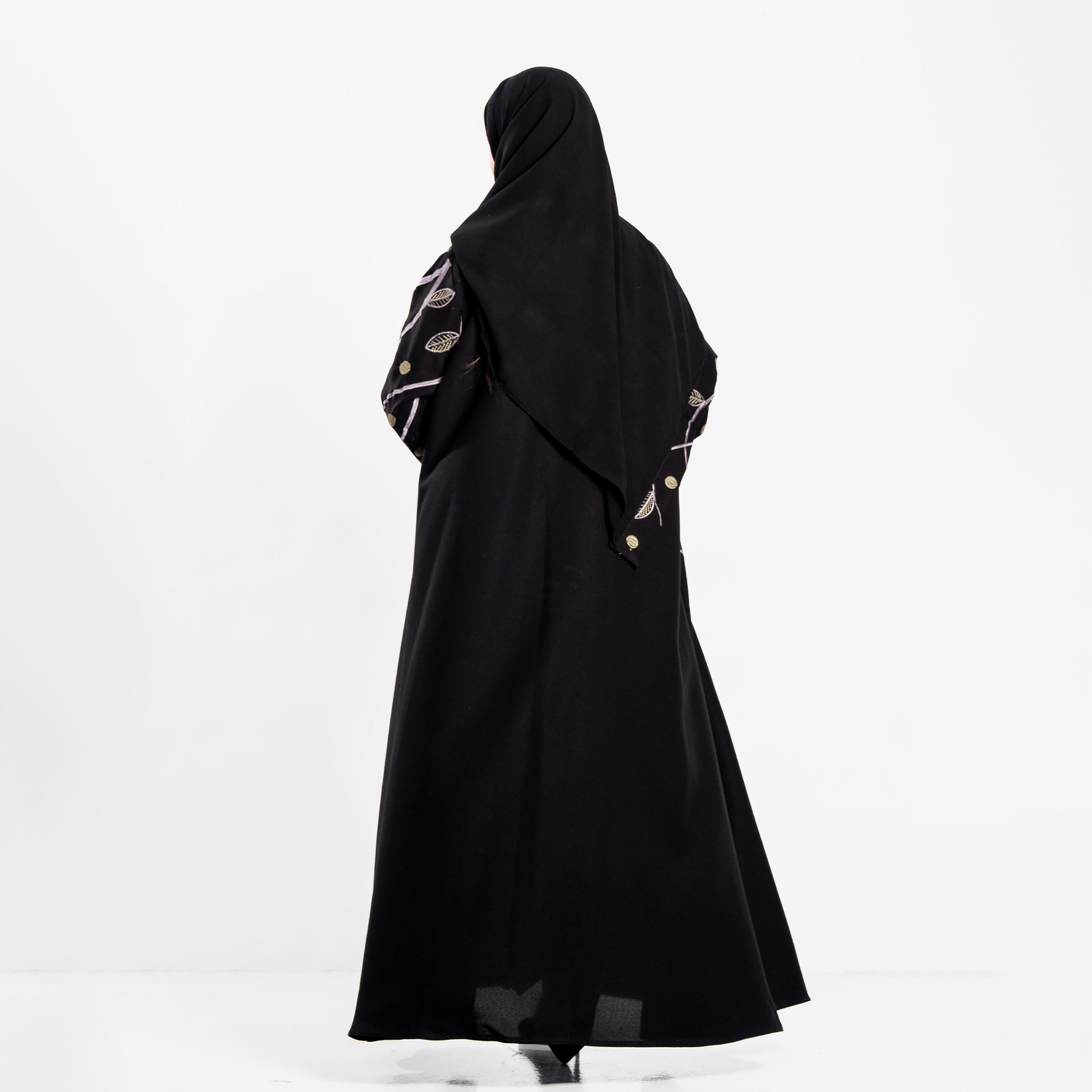 Zahiyh Vine Embroidered Women's Evening Flared Abaya with Hijab-women-arabicclothing-abayas-image-4