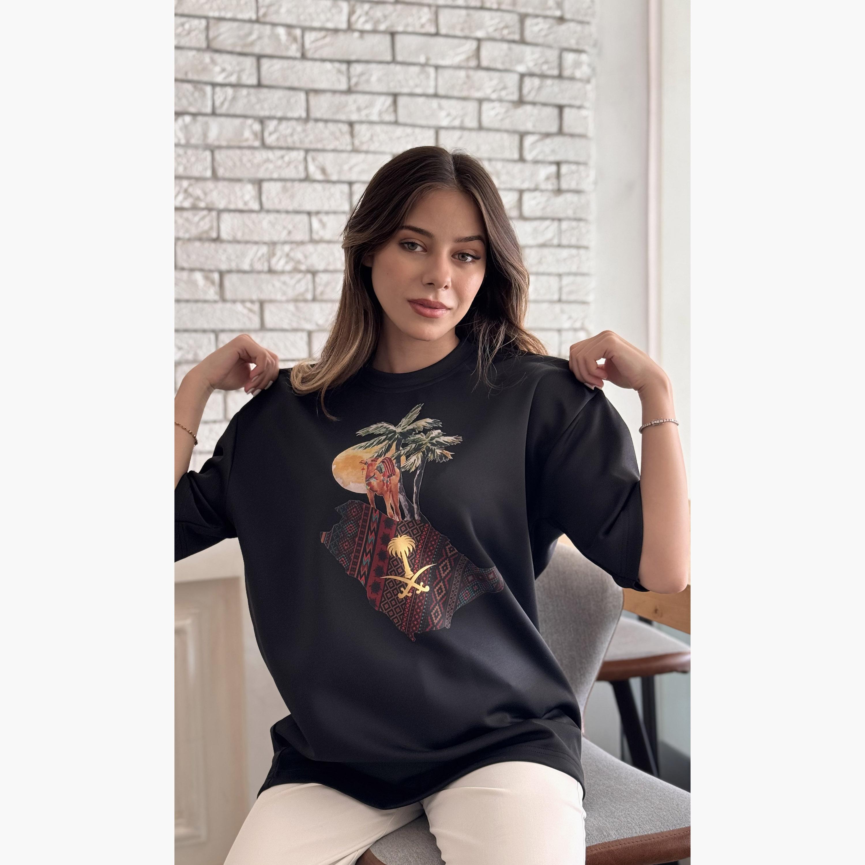 sanefn Black KSA National Day Graphic Print Women's T-Shirt-women-clothing-tshirts-image-1