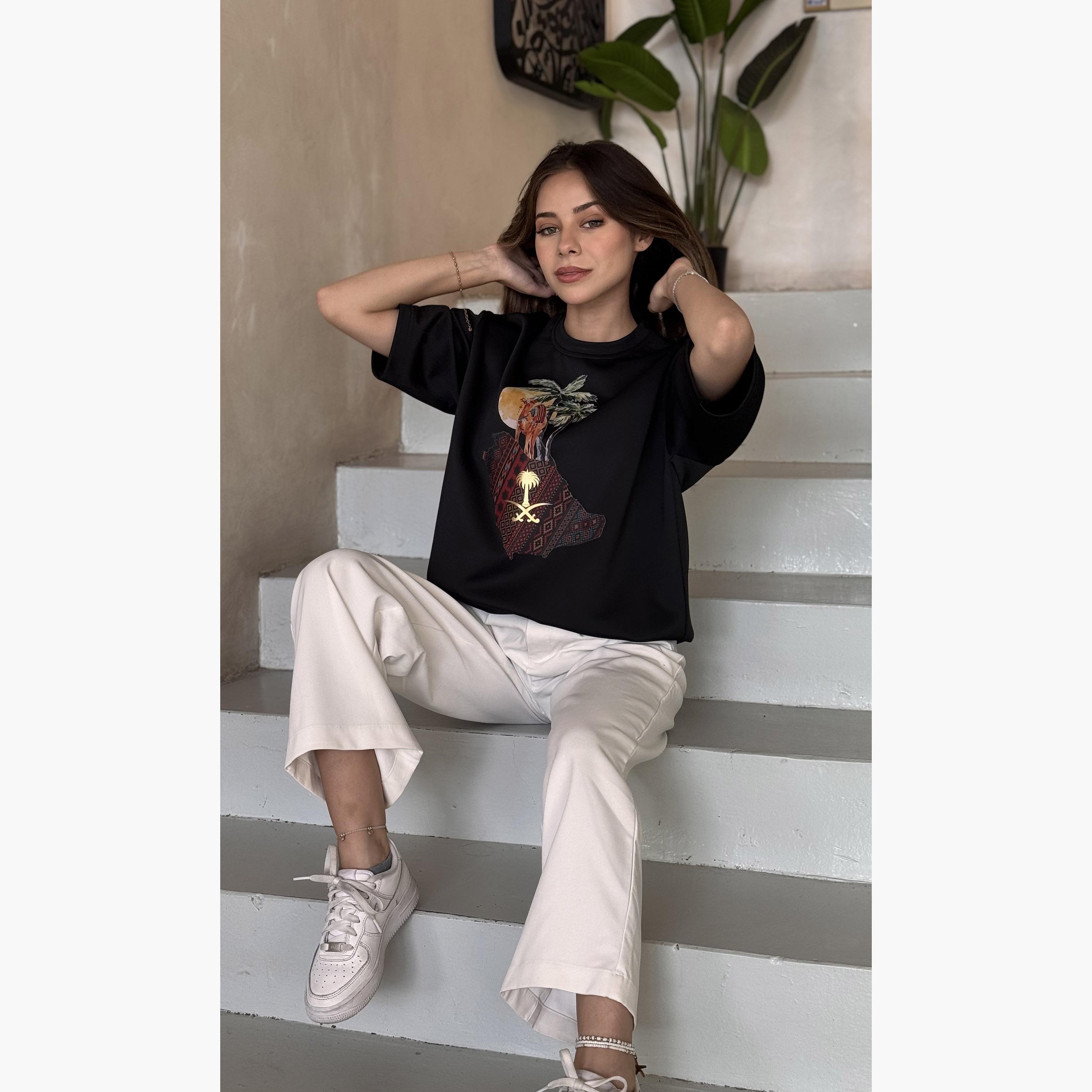 sanefn Black KSA National Day Graphic Print Women's T-Shirt-women-clothing-tshirts-image-2