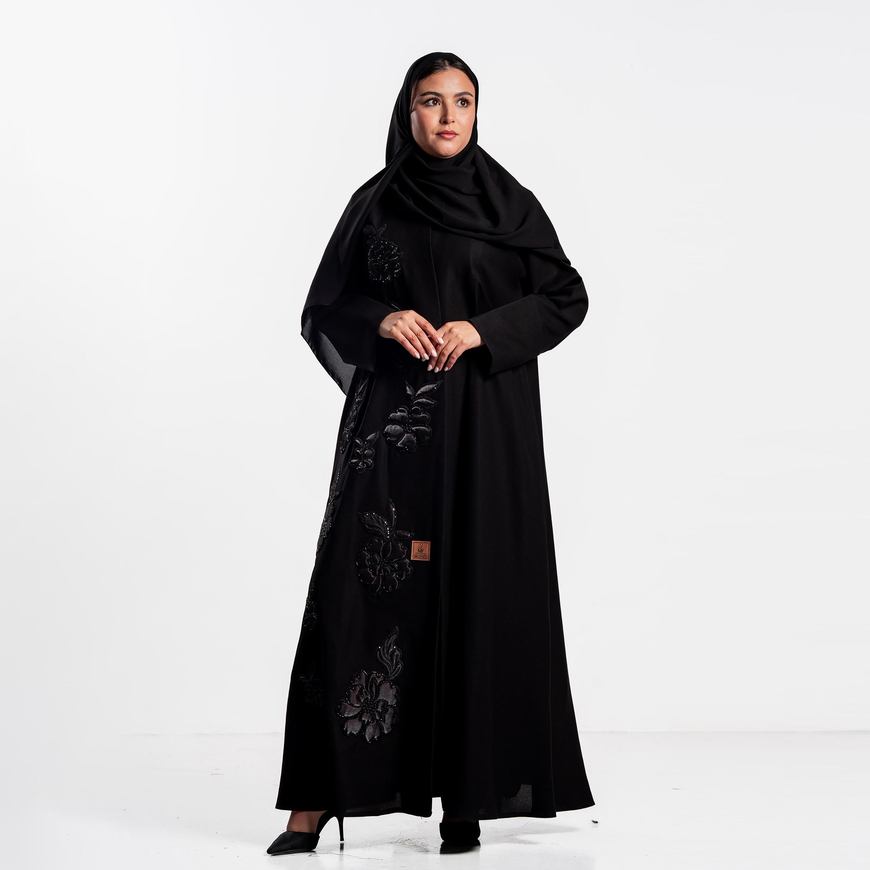 Zahiyh Black Floral Embroidered Women's Abaya with Hijab-women-arabicclothing-abayas-image-1