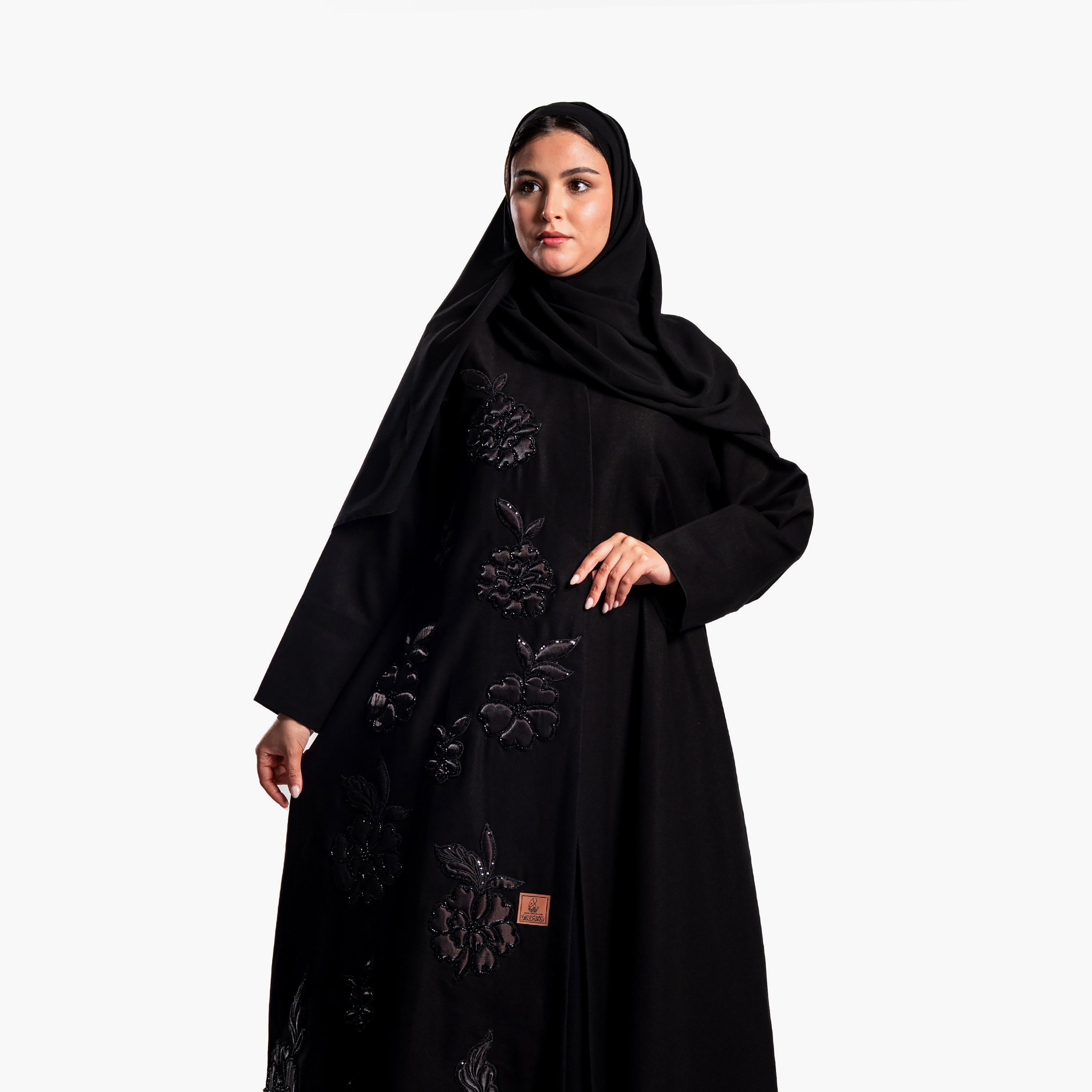 Zahiyh Black Floral Embroidered Women's Abaya with Hijab-women-arabicclothing-abayas-image-2