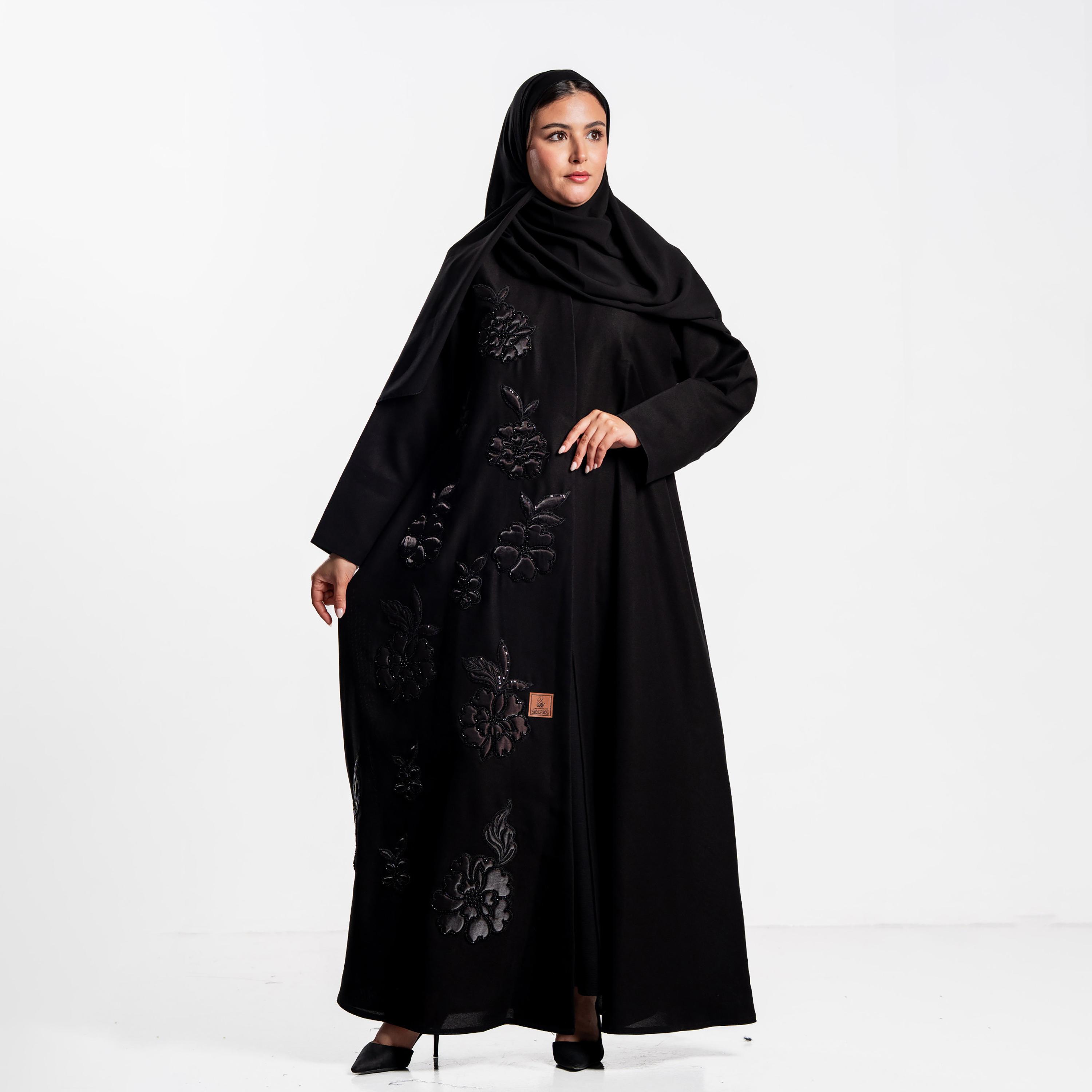 Zahiyh Black Floral Embroidered Women's Abaya with Hijab-women-arabicclothing-abayas-image-3