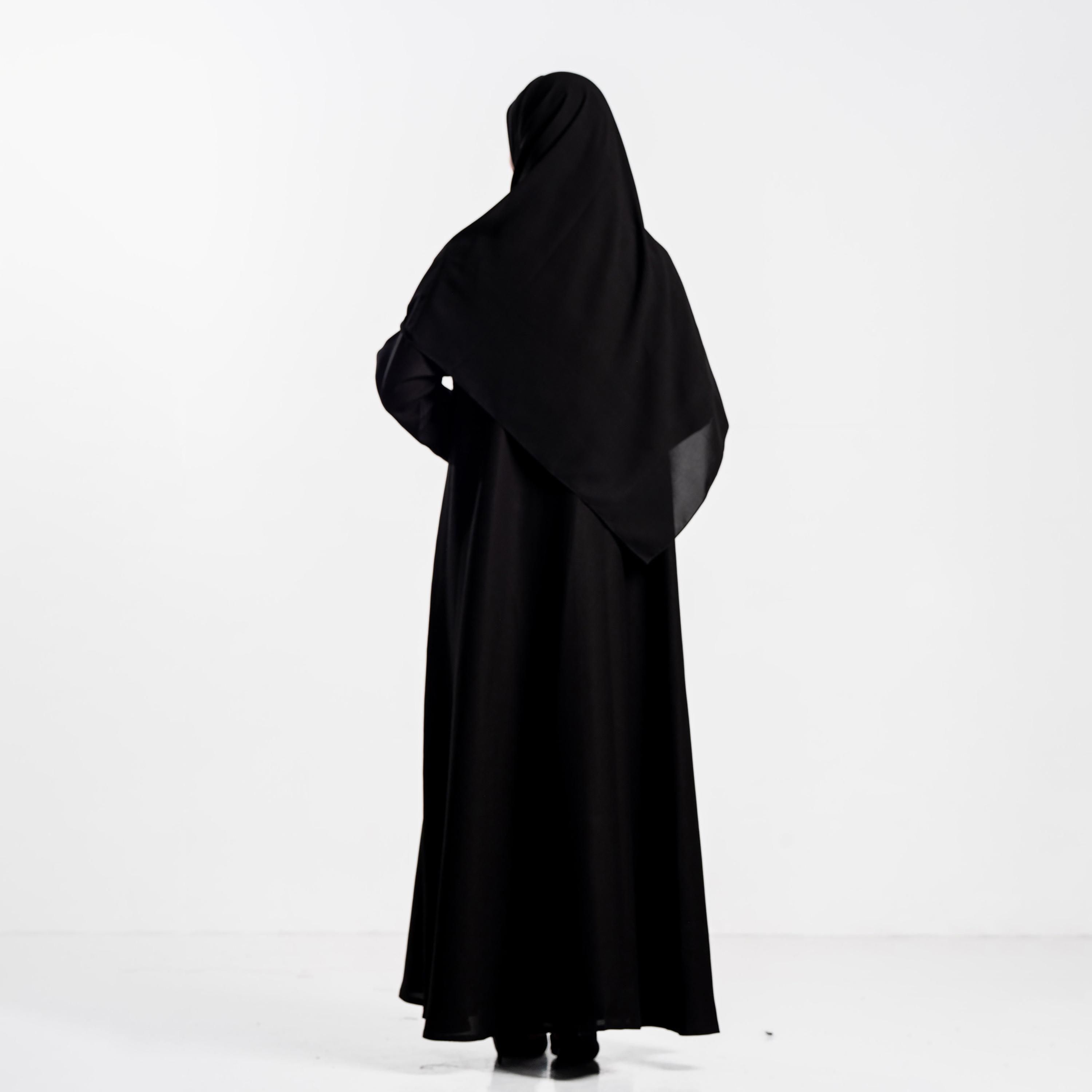 Zahiyh Black Floral Embroidered Women's Abaya with Hijab-women-arabicclothing-abayas-image-4
