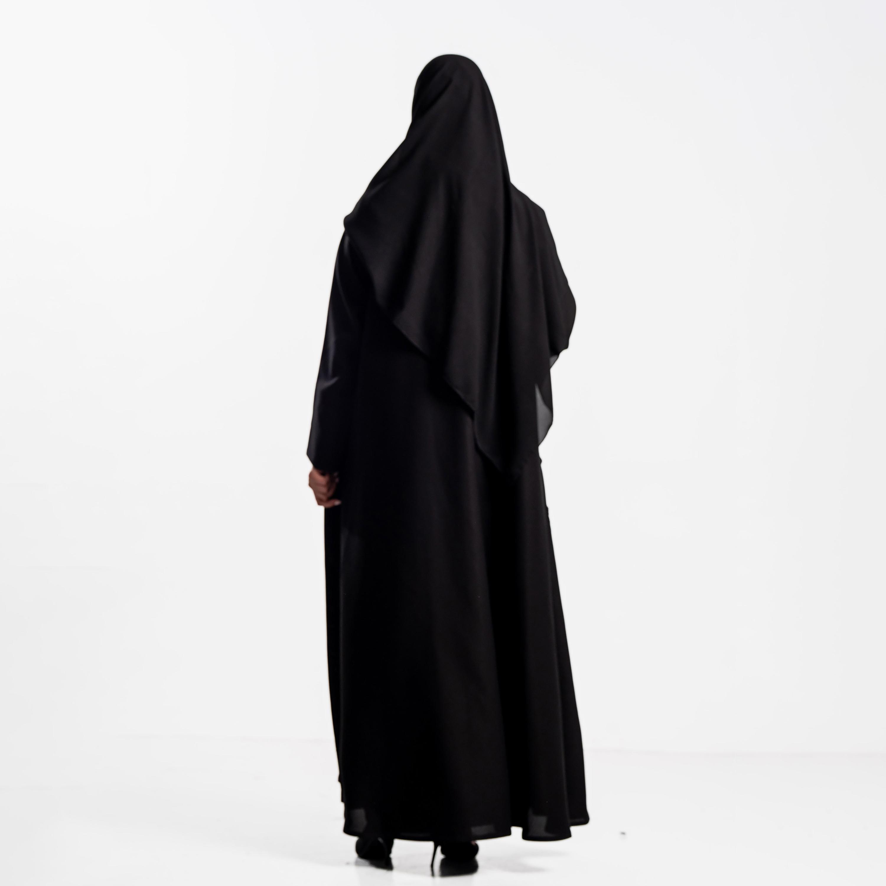 عباءة سهرة سوداء مطرزة بالزهور والخرز مع حجاب للنساء من زاهية-women-arabicclothing-abayas-image-5