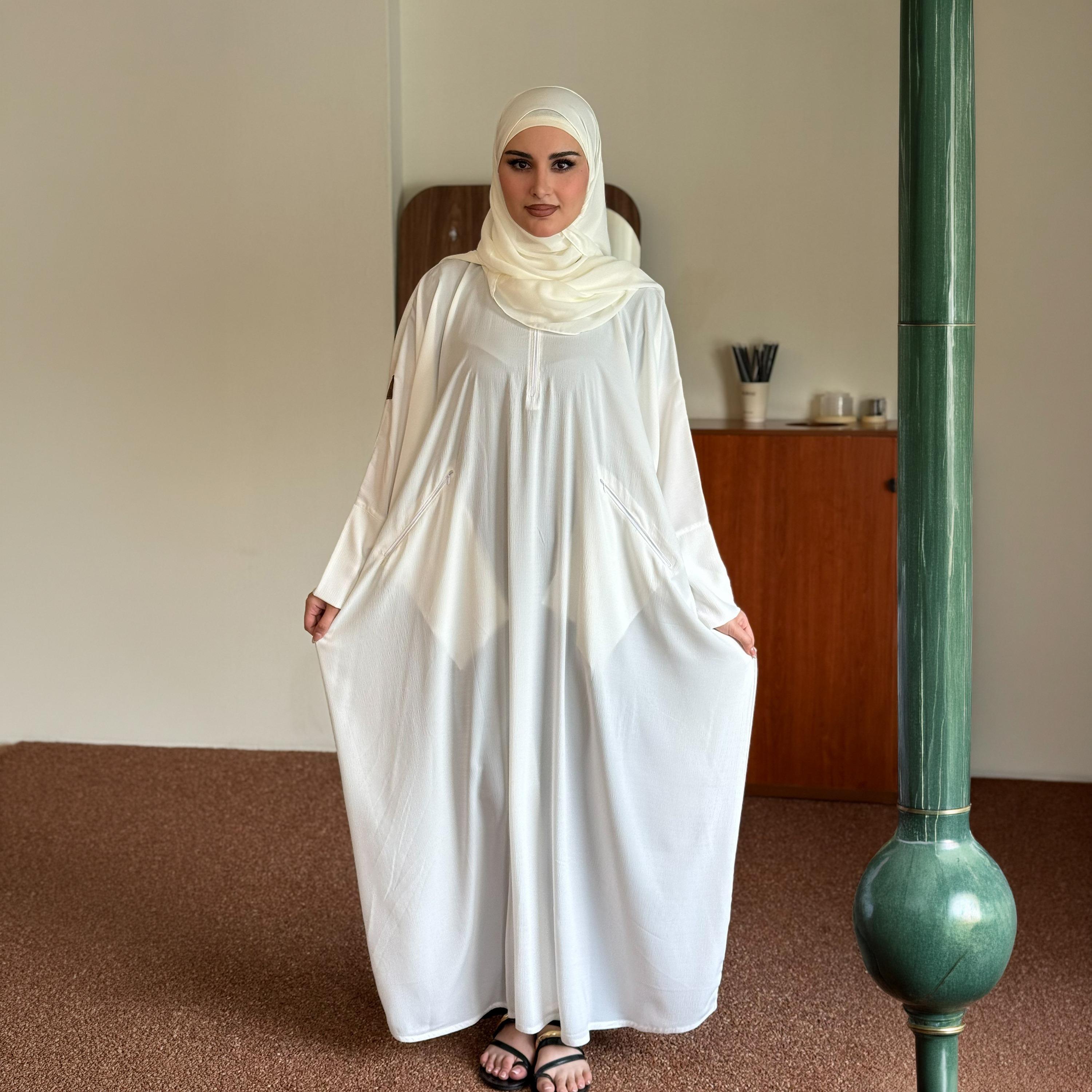عباية زاهيه بيضاء بقصة فراشة مع حجاب-women-arabicclothing-prayerclothing-image-1