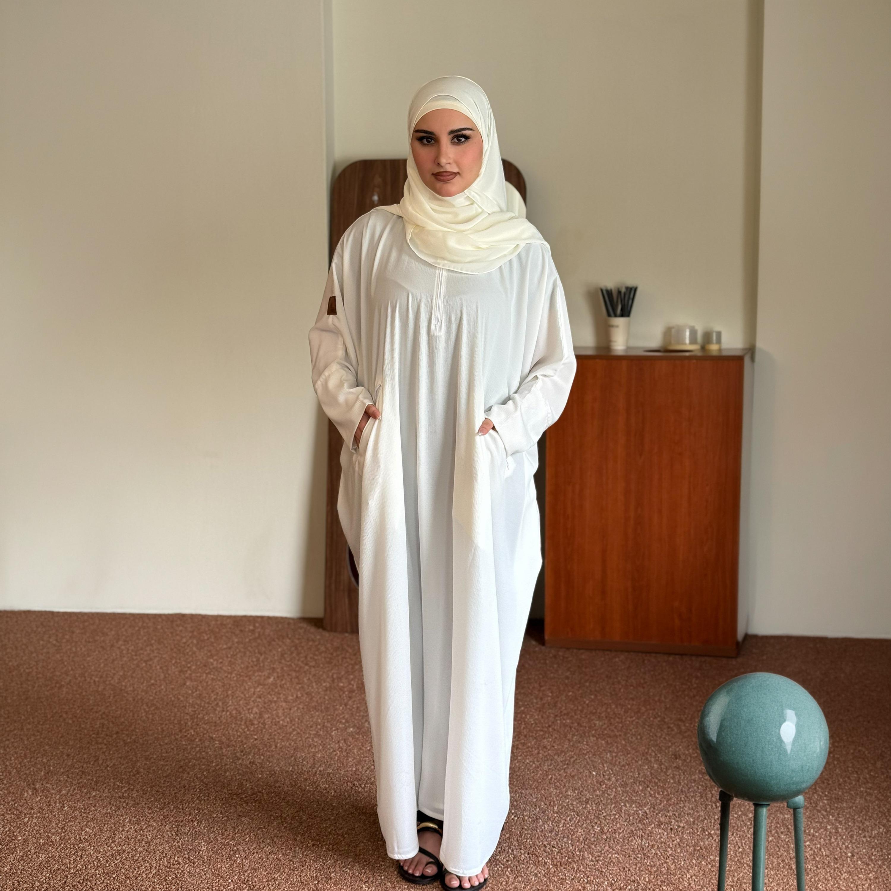 عباية زاهيه بيضاء بقصة فراشة مع حجاب-women-arabicclothing-prayerclothing-image-2