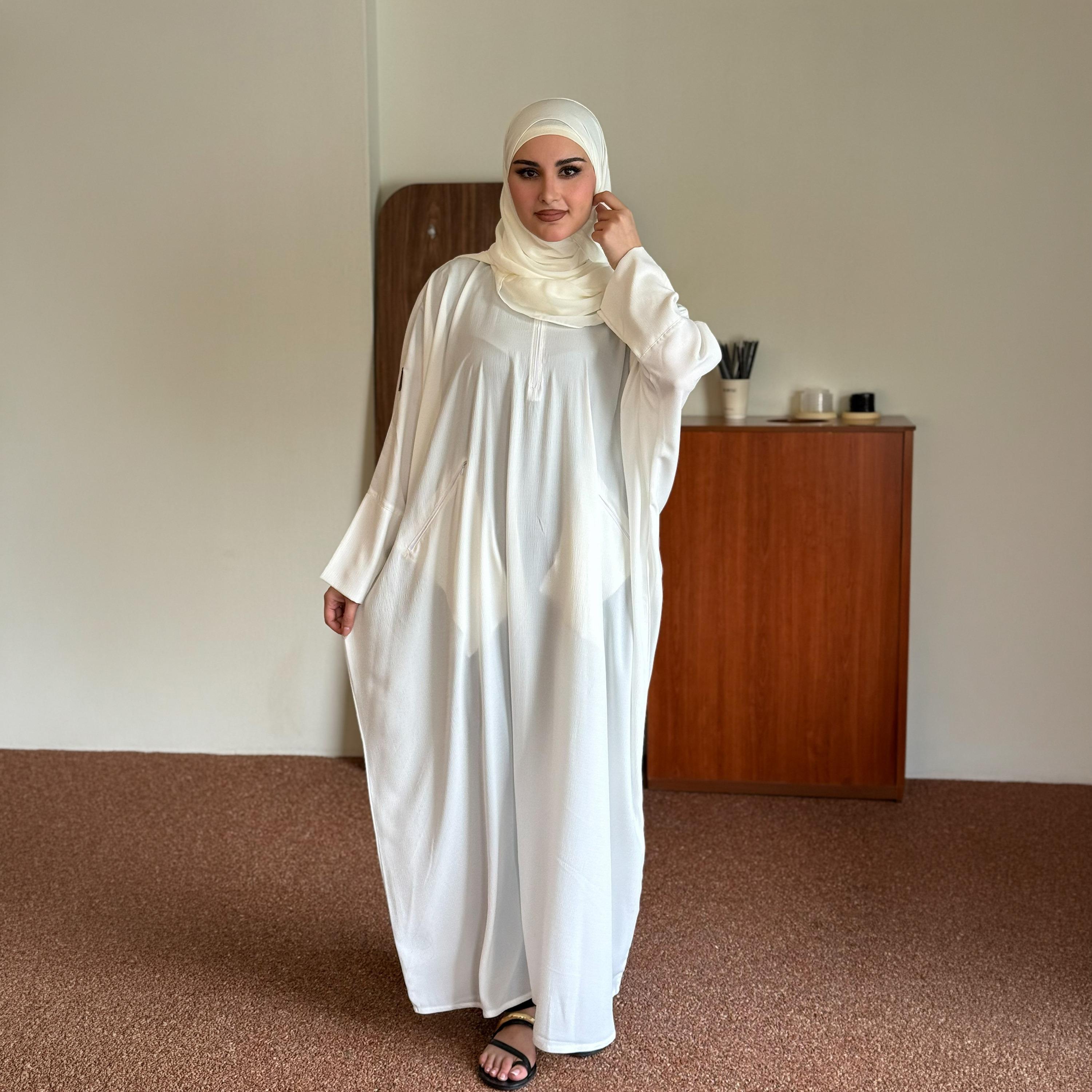 عباية زاهيه بيضاء بقصة فراشة مع حجاب-women-arabicclothing-prayerclothing-image-3