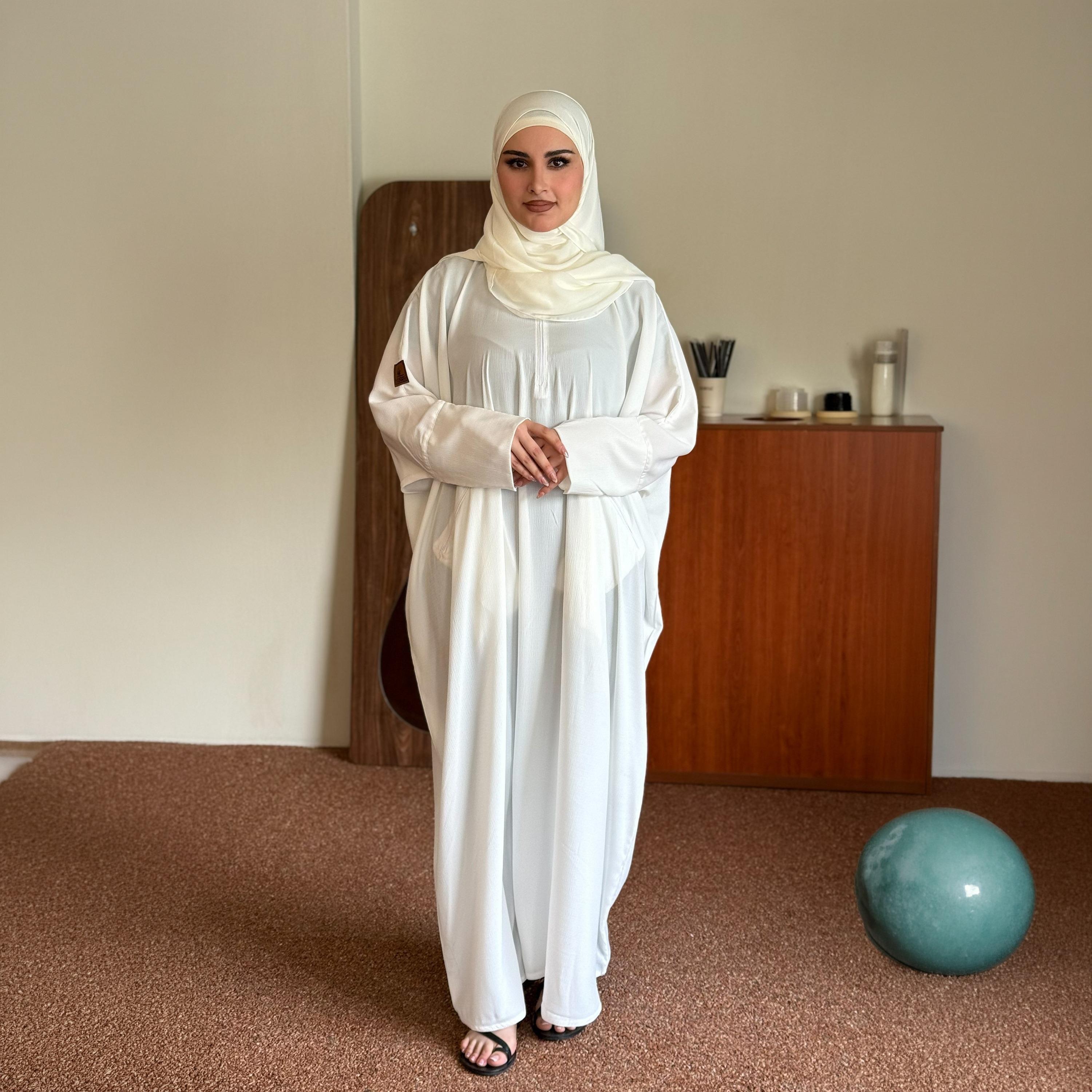 عباية زاهيه بيضاء بقصة فراشة مع حجاب-women-arabicclothing-prayerclothing-image-4