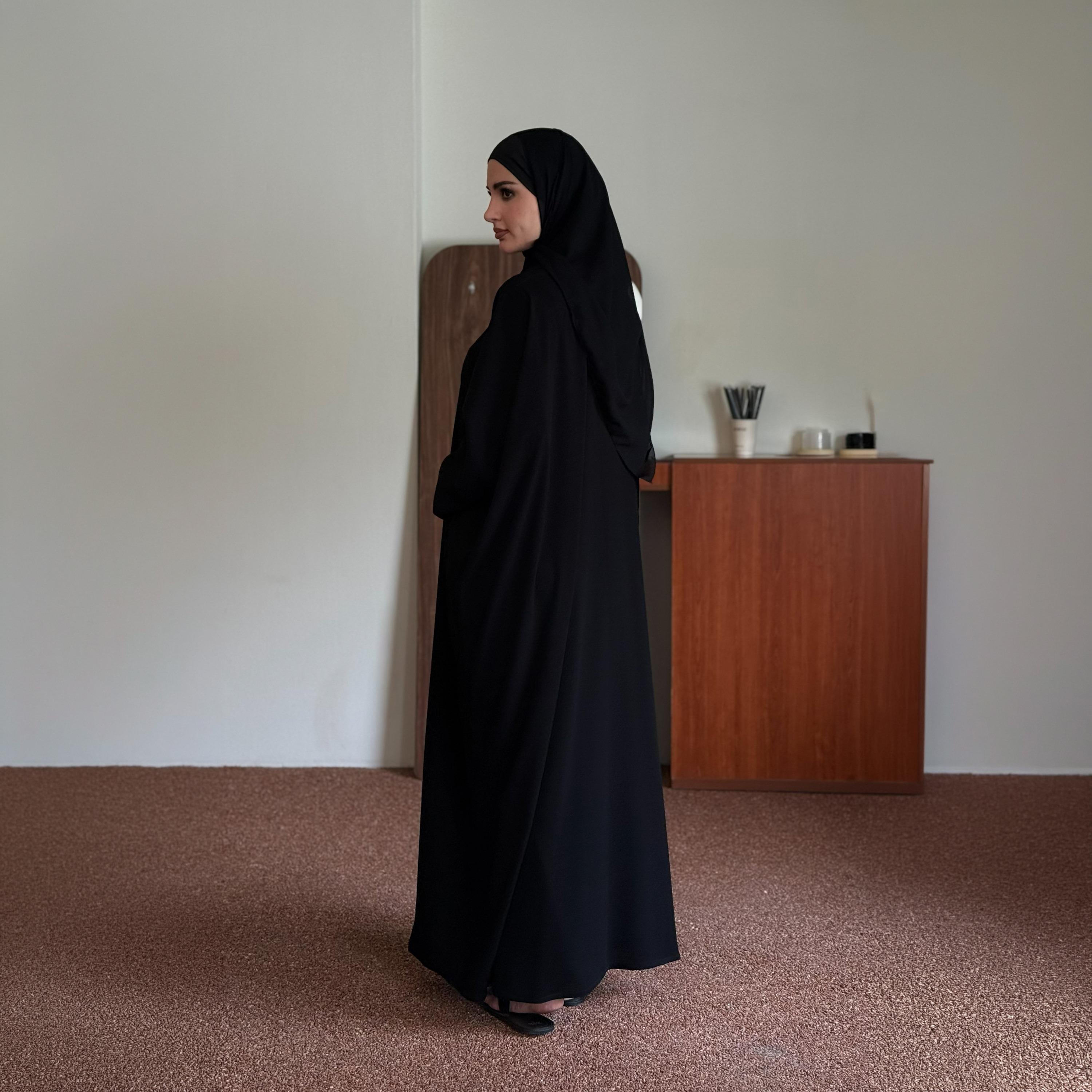 عباية زاهيه سوداء بأكمام عريضة مع حجاب-women-arabicclothing-prayerclothing-image-1