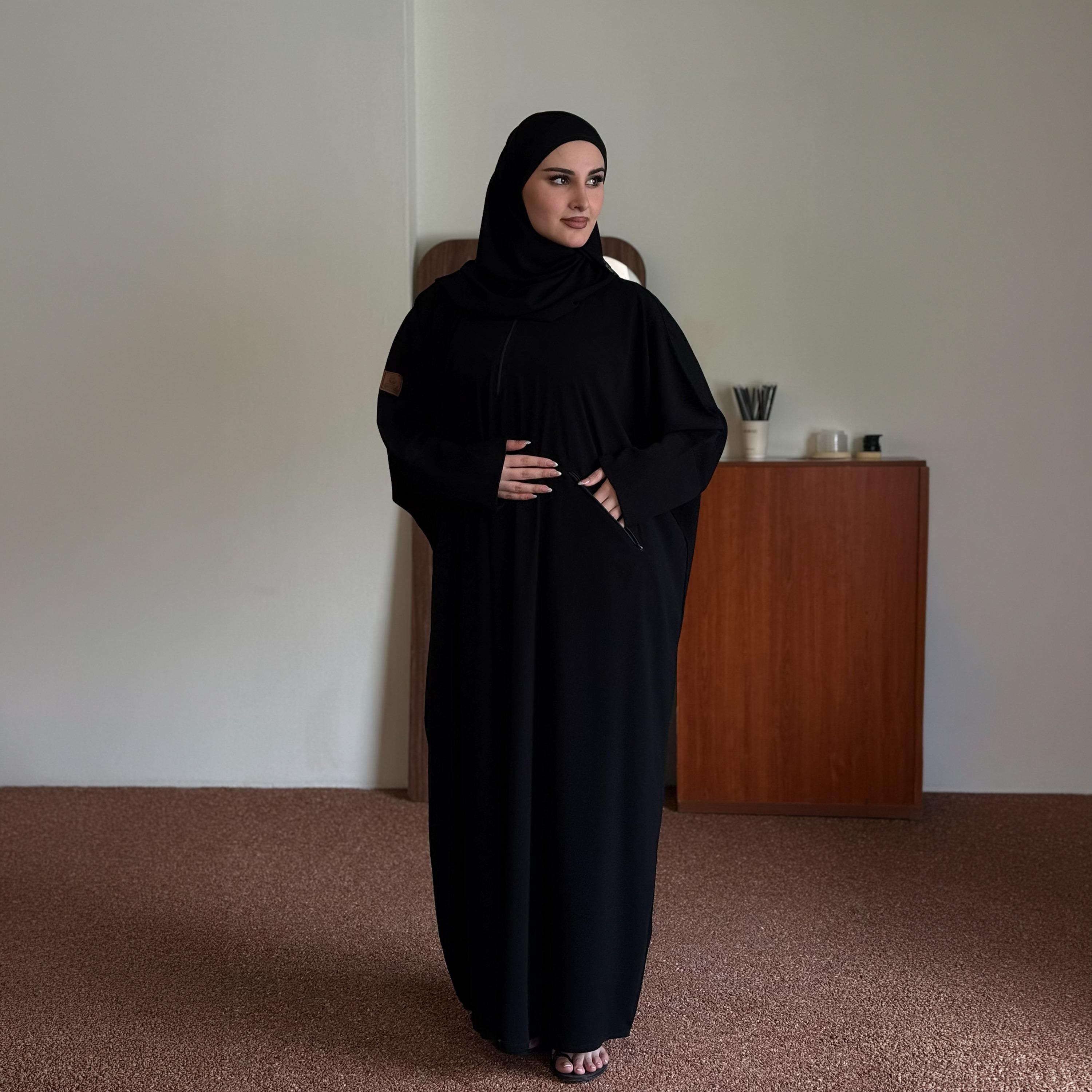 عباية زاهيه سوداء بأكمام عريضة مع حجاب-women-arabicclothing-prayerclothing-image-2