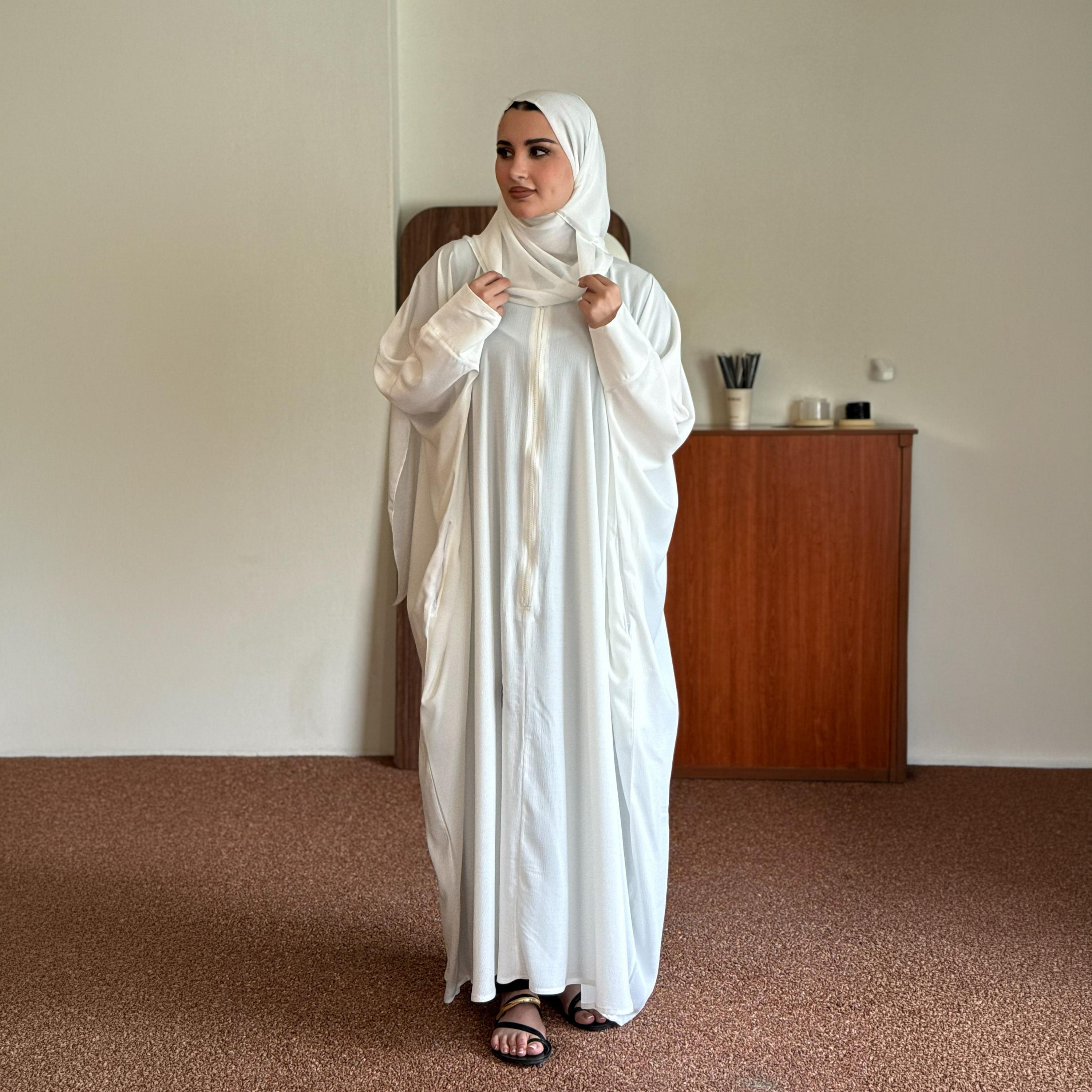 عباية زاهيه بيضاء بقصة فراشة مع حجاب-women-arabicclothing-prayerclothing-image-1