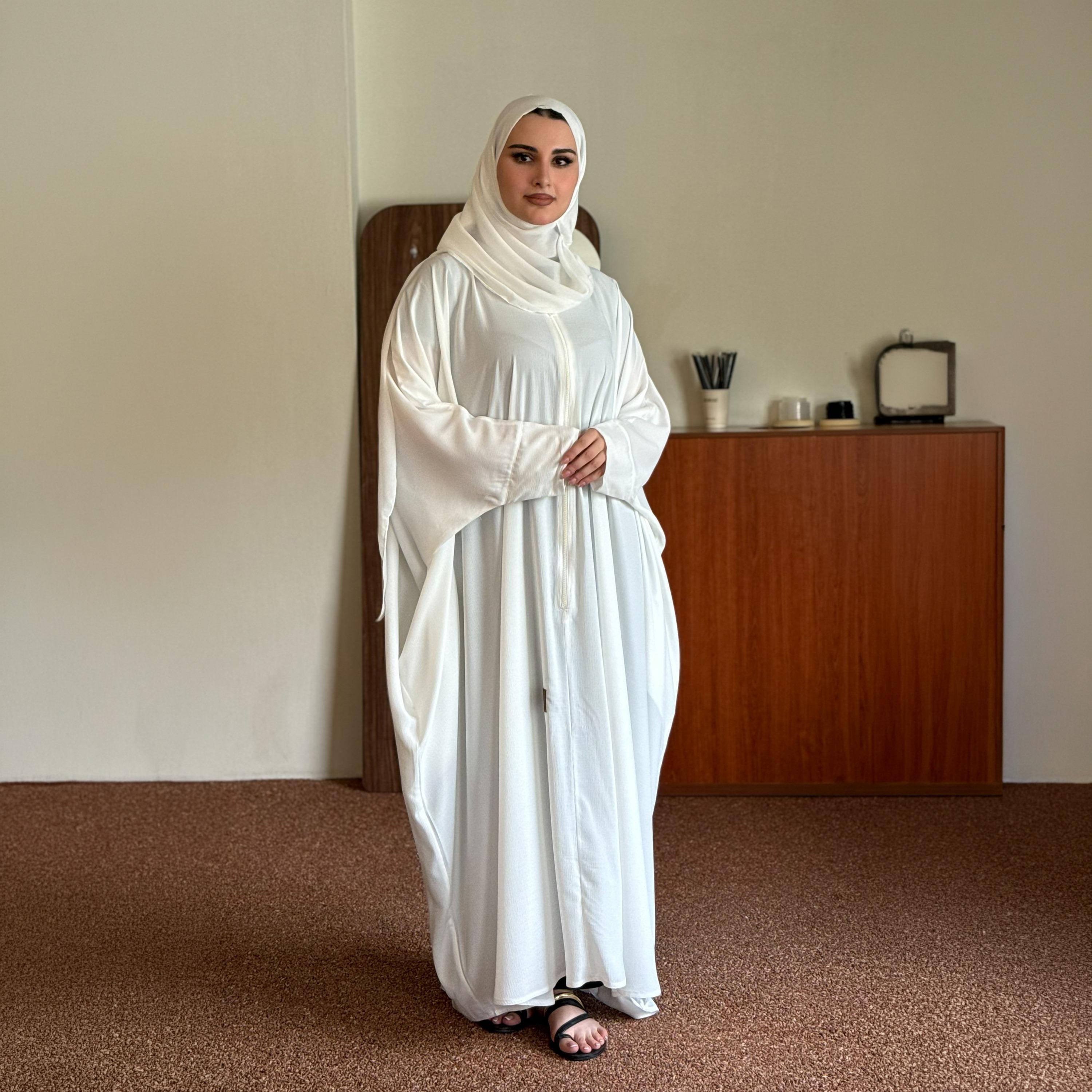 عباية زاهيه بيضاء بقصة فراشة مع حجاب-women-arabicclothing-prayerclothing-image-4