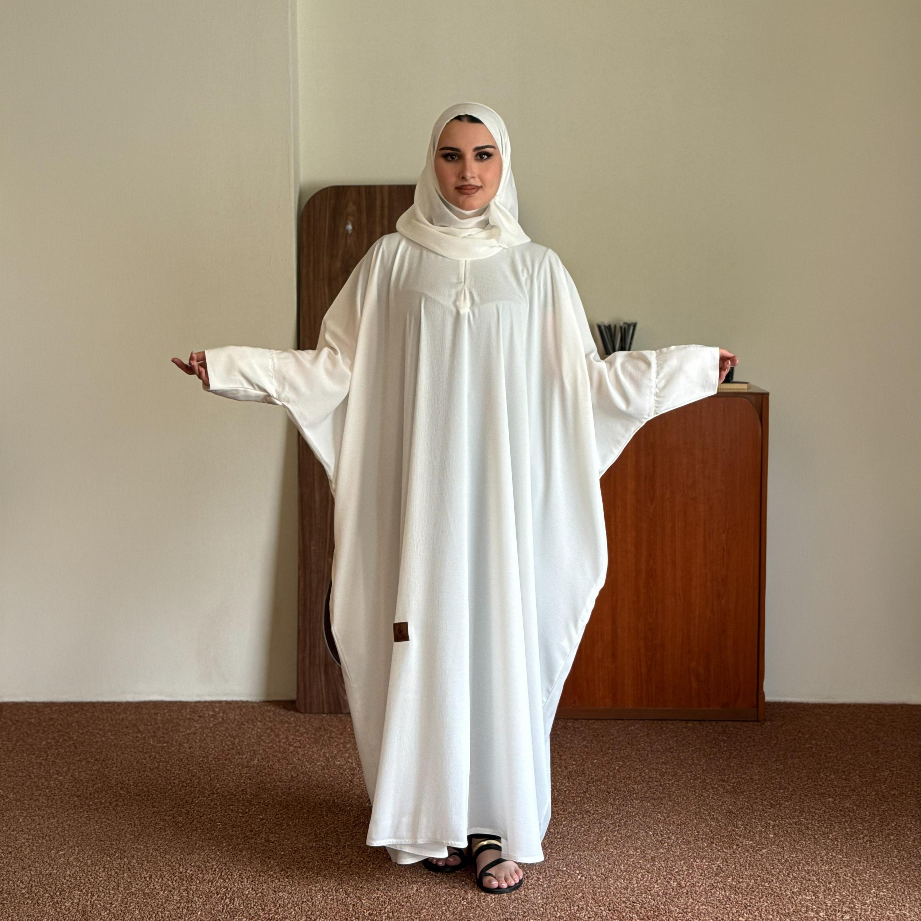 عباية زاهيه بيضاء بقصة فراشة مع حجاب-women-arabicclothing-prayerclothing-image-1