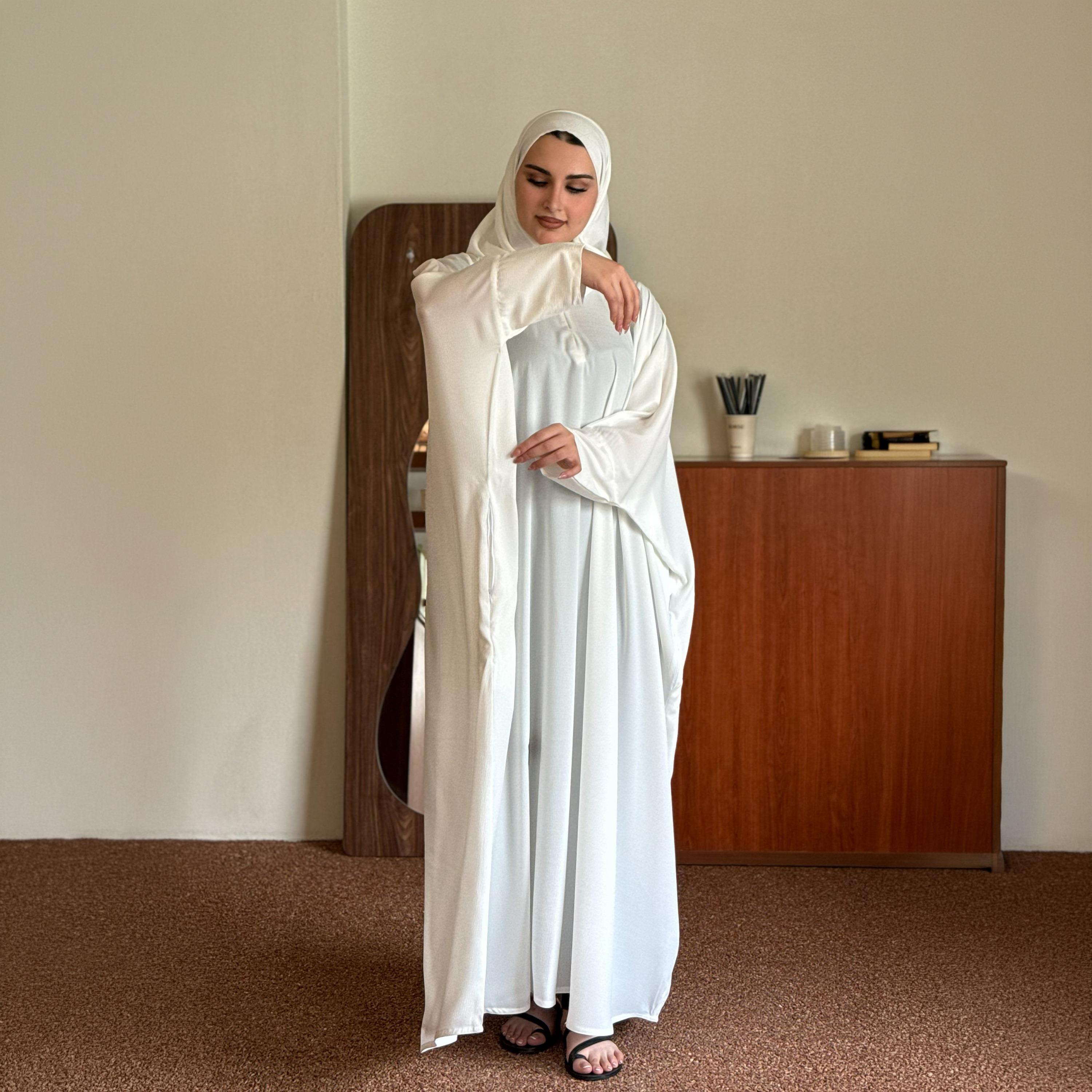 عباية زاهيه بيضاء بقصة فراشة مع حجاب-women-arabicclothing-prayerclothing-image-3