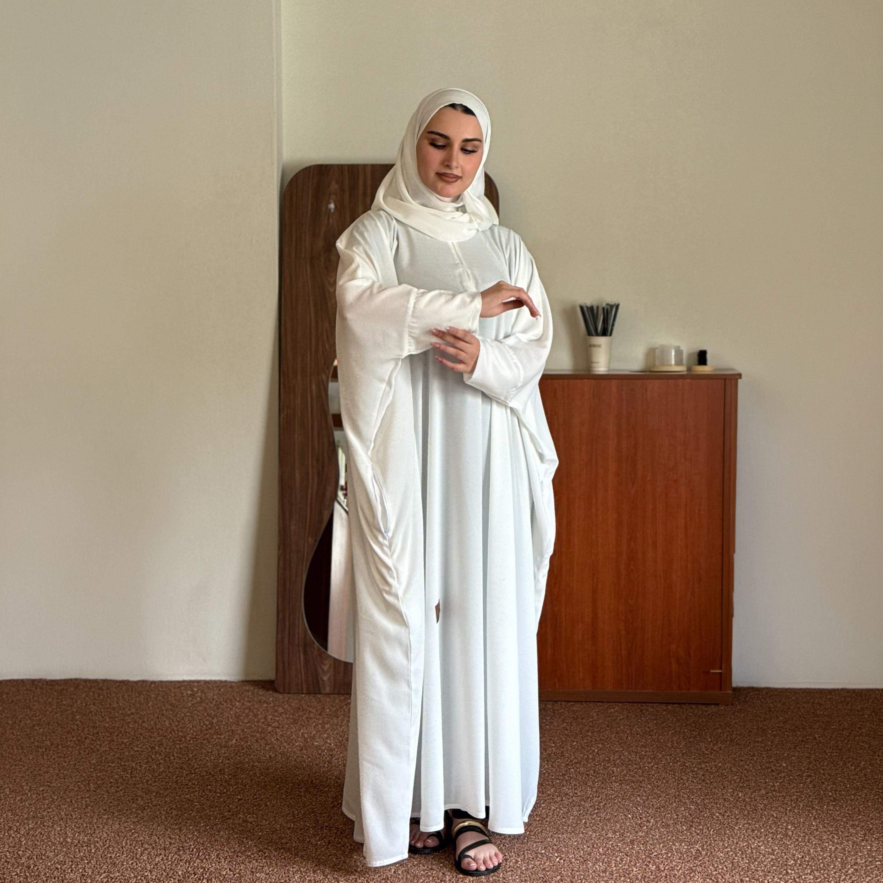 عباية زاهيه بيضاء بقصة فراشة مع حجاب-women-arabicclothing-prayerclothing-image-5