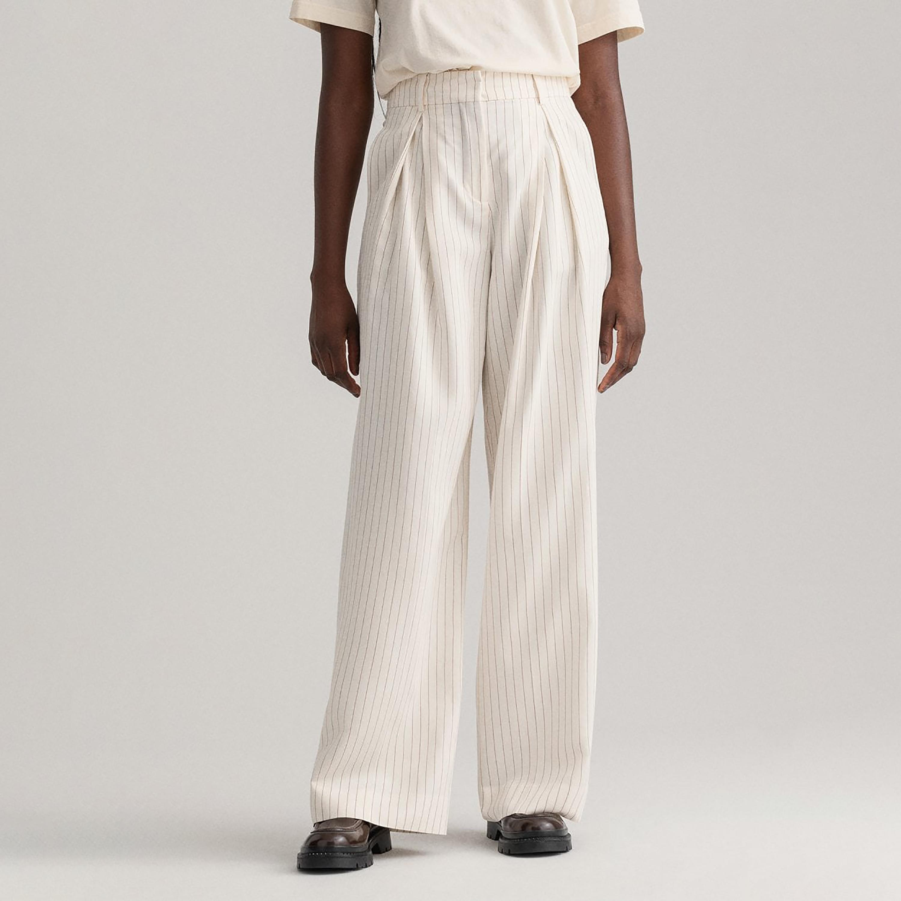 بنطلون من جانت واسع الساق مخطط متوسط الارتفاع-women-clothing-bottoms-trousers-image-1