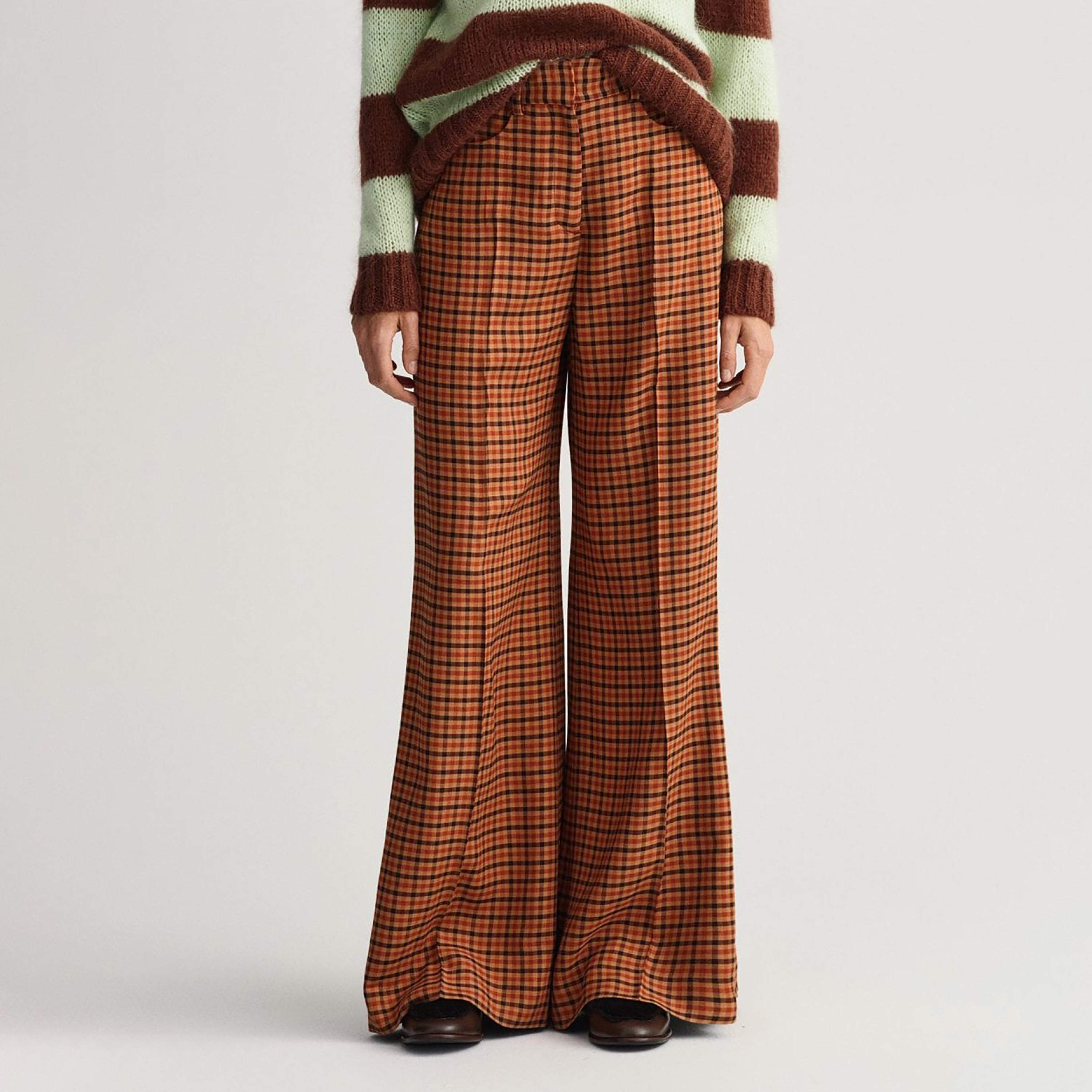 Gant Checked High-Rise Hook and Eye Wide Pants-women-clothing-bottoms-trousers-image-1