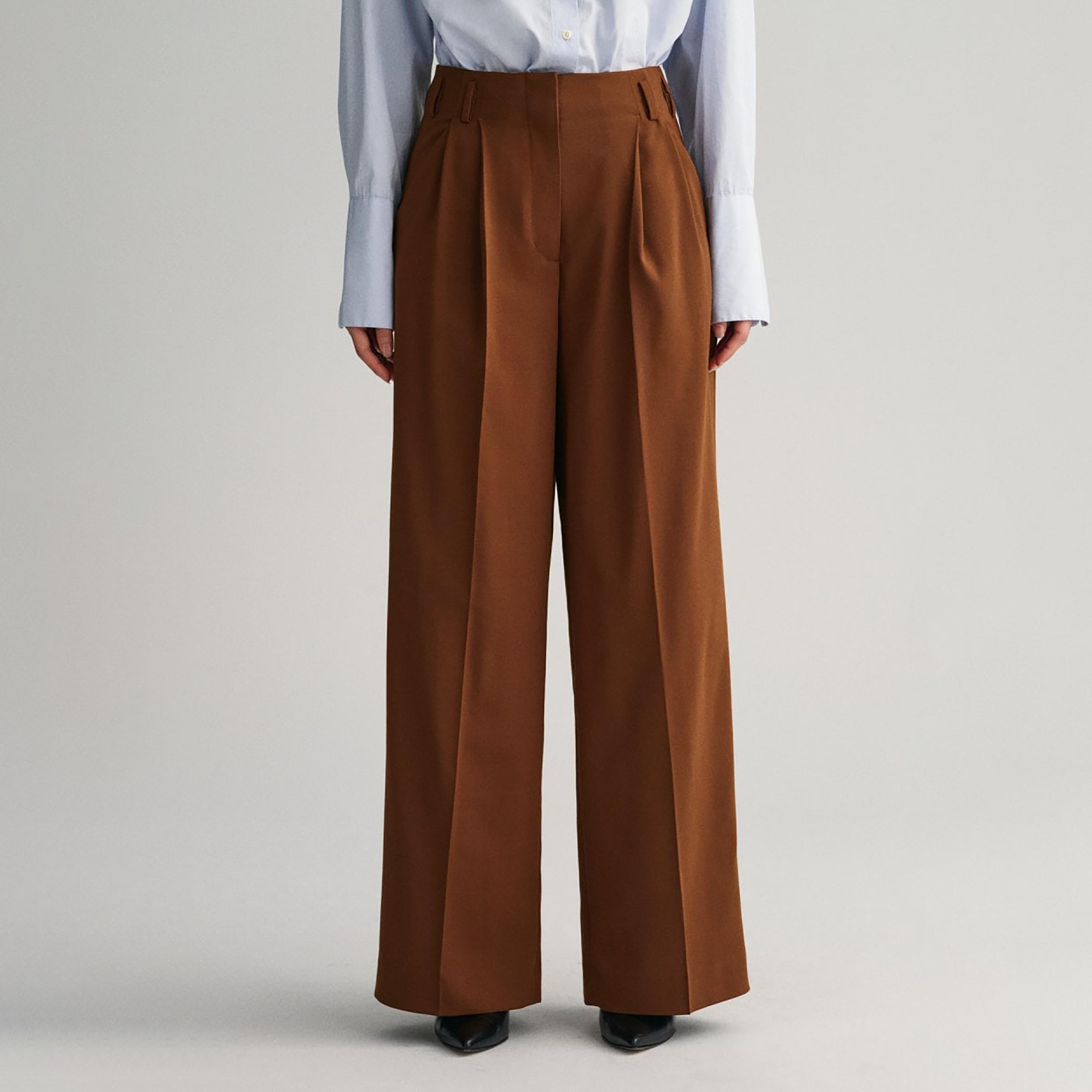 Gant Pleated High-Rise Wide Leg Pants-women-clothing-bottoms-trousers-image-1