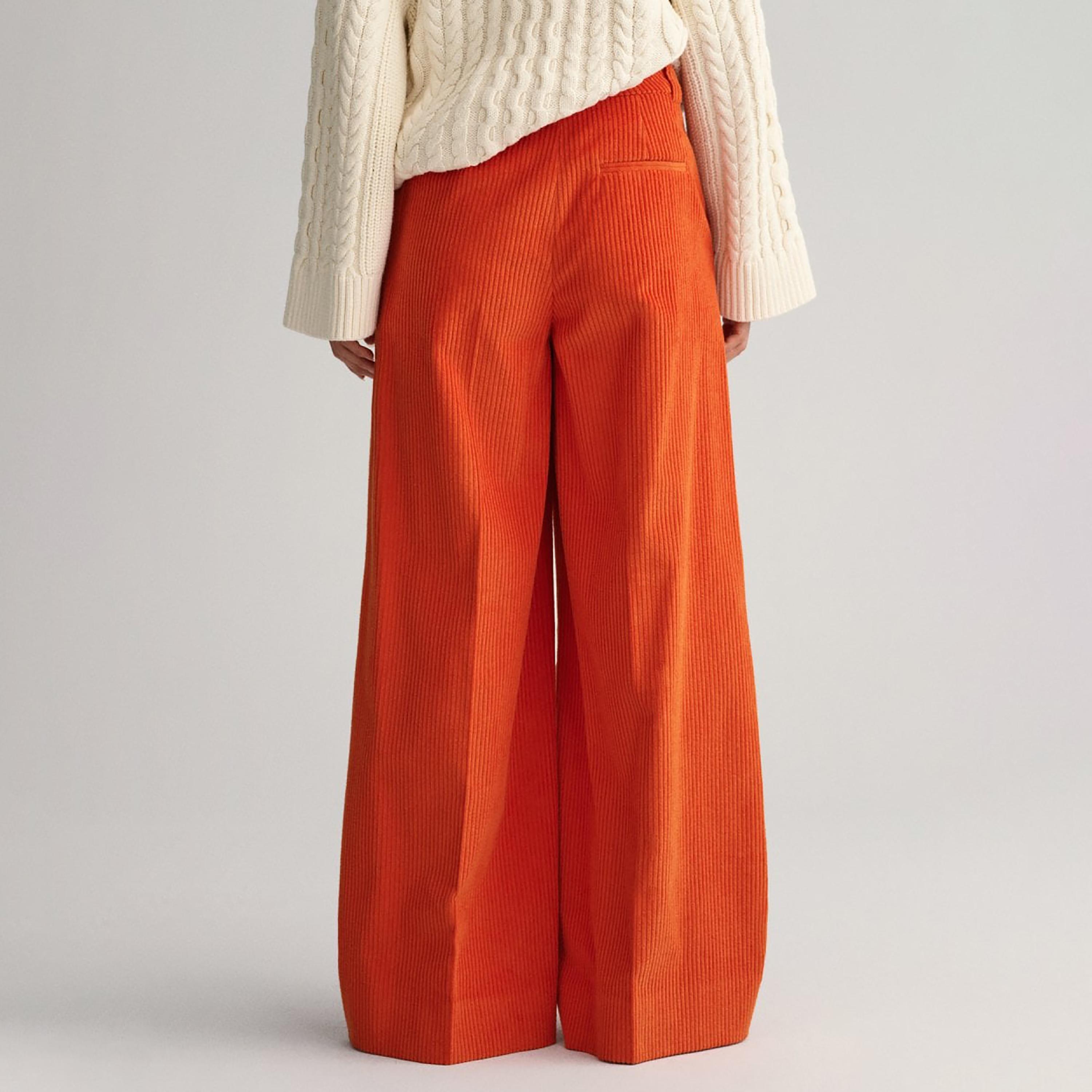 بنطال كوردروي واسع الساق ومضلع عالي الارتفاع من جانت-women-clothing-bottoms-trousers-image-3