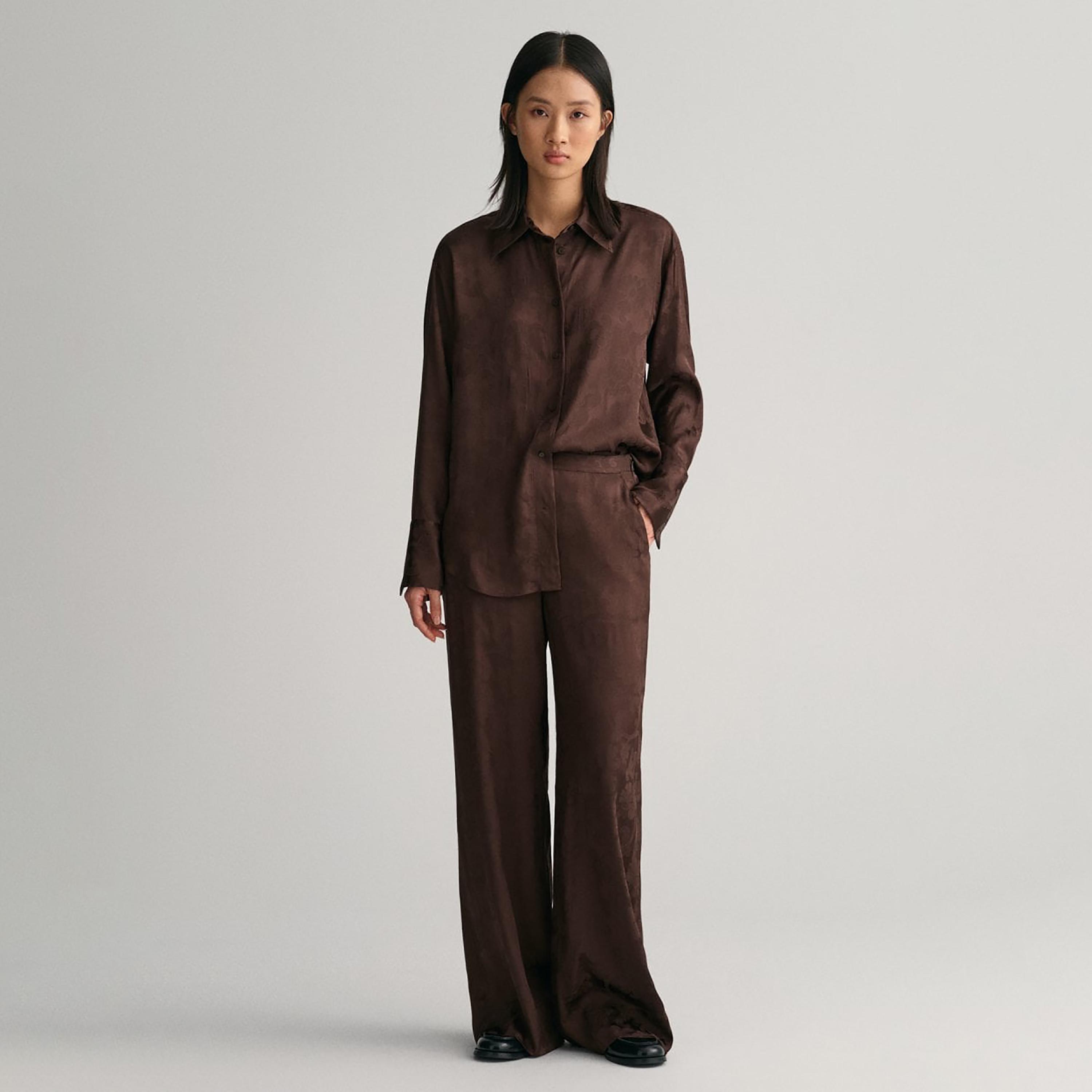 بنطلون من جانت منقوش بخصر عالي وواسع-women-clothing-bottoms-trousers-image-2