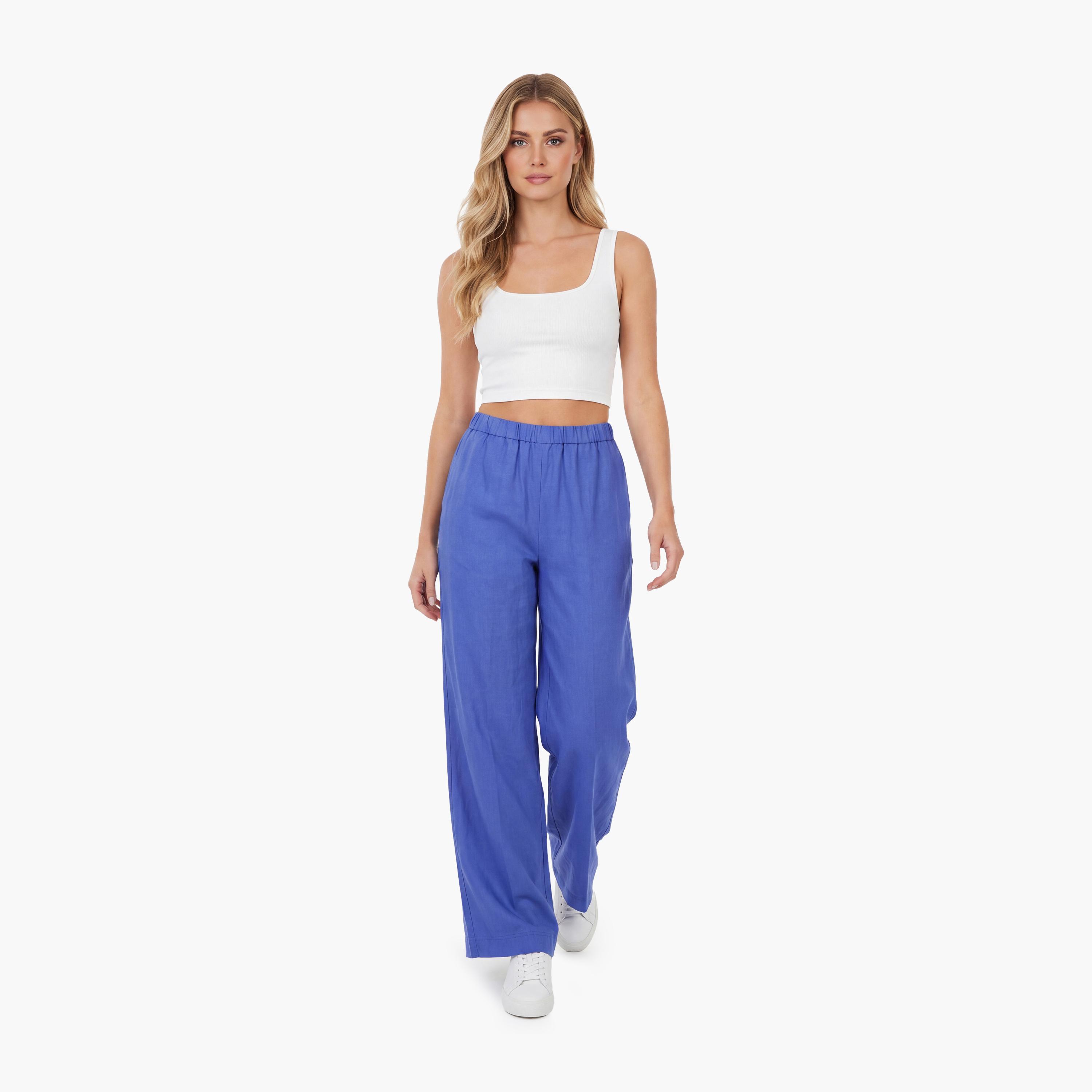 بنطال نسائي بقصة مريحة وسادة بخصر متوسط الارتفاع ومطاطي من غانت-women-clothing-bottoms-trousers-image-2