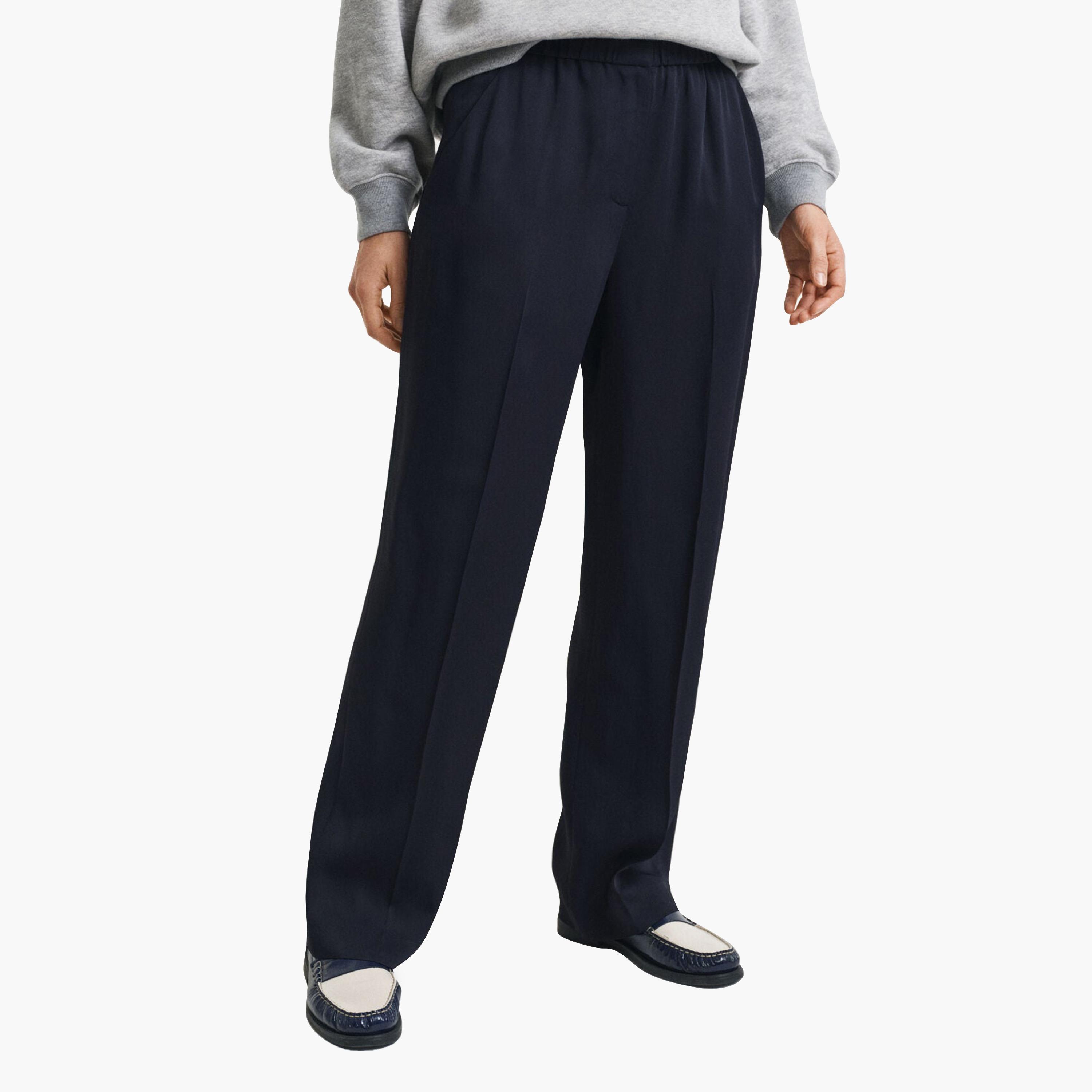 بنطلون رياضي حريمي بخصر متوسط مطاطي، سادة من جانت-women-clothing-bottoms-trousers-image-1
