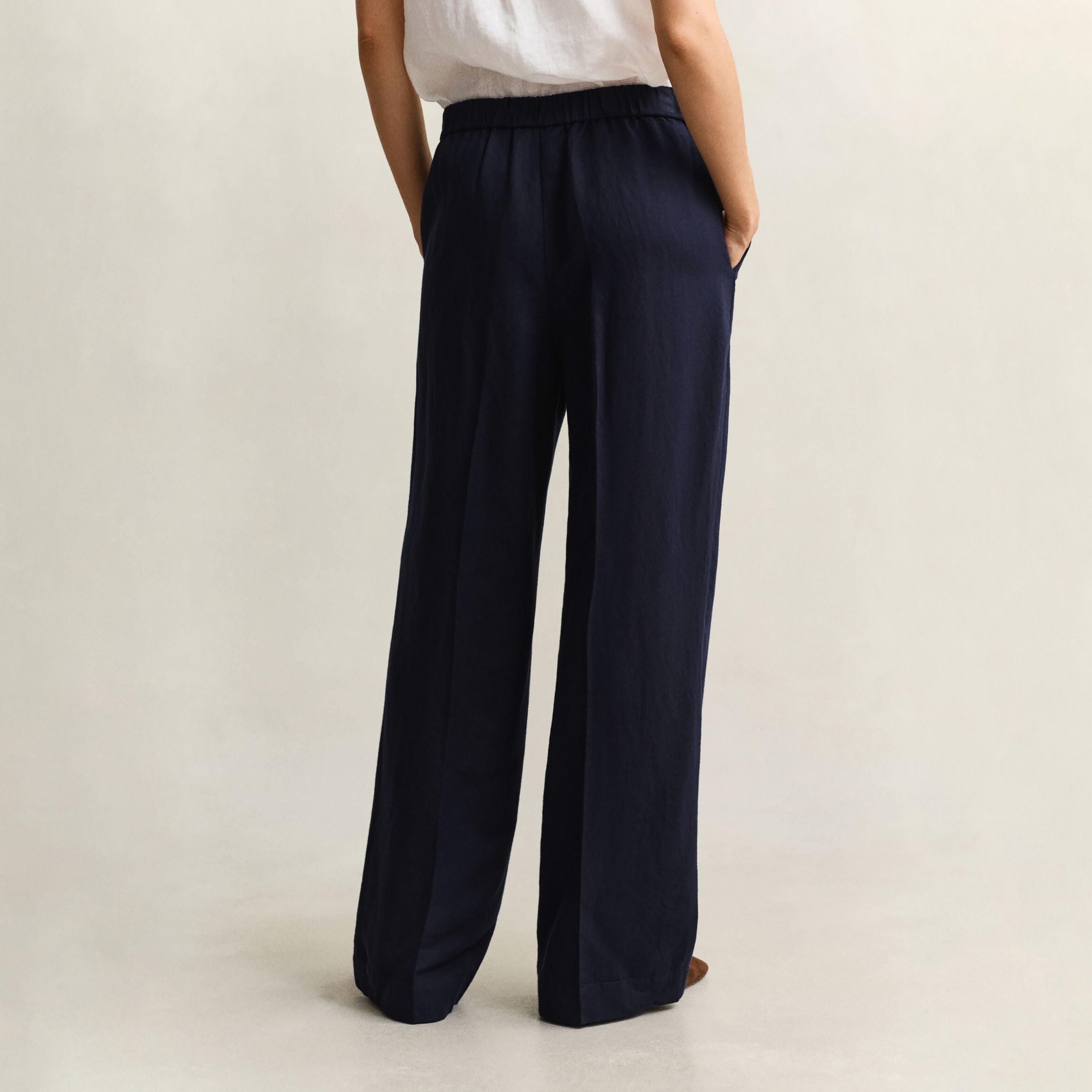 Gant Relaxed Fit Plain Mid Rise Elasticated Waist Women's Trousers-women-clothing-bottoms-trousers-image-4
