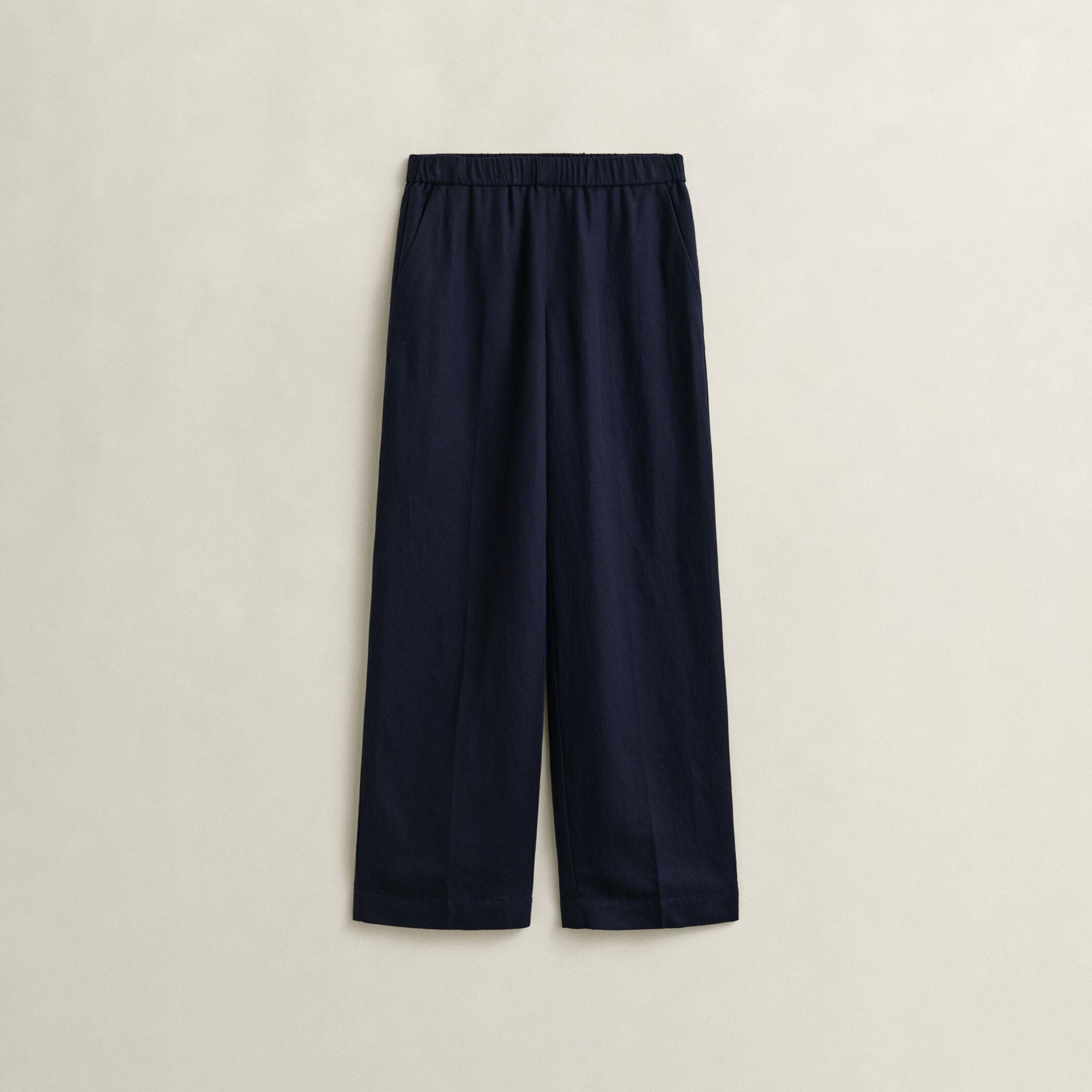 Gant Relaxed Fit Plain Mid Rise Elasticated Waist Women's Trousers-women-clothing-bottoms-trousers-image-5