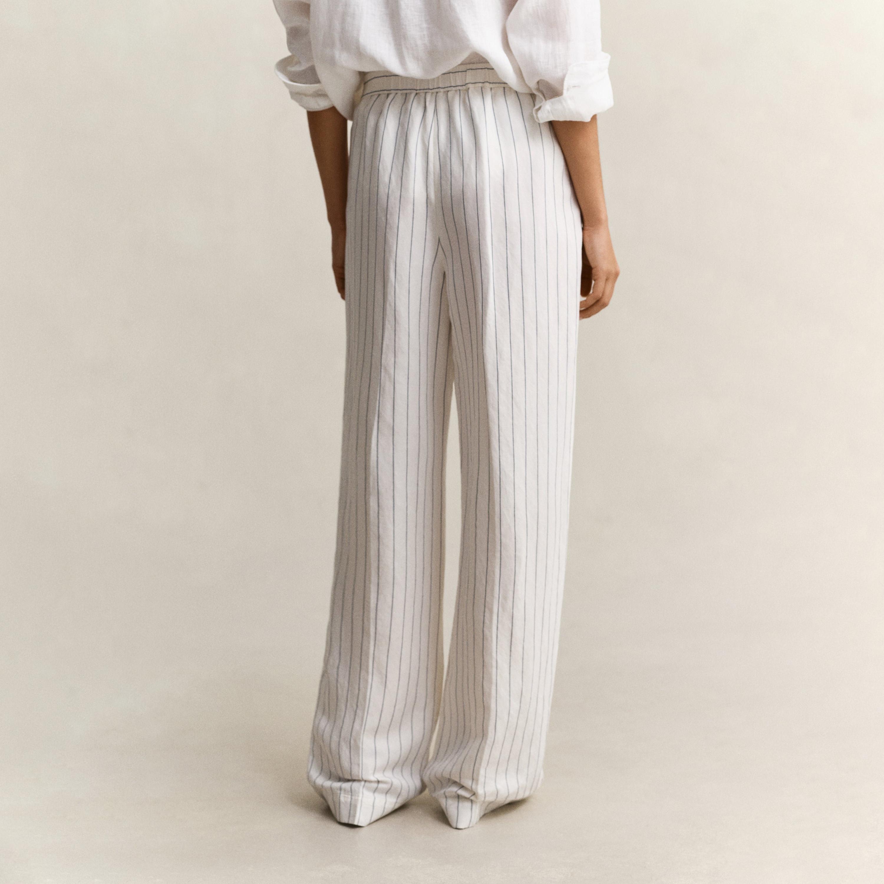 Gant Striped High-Rise Side Slant Pockets, Elasticated Waist Women's Linen Trousers-women-clothing-bottoms-trousers-image-5