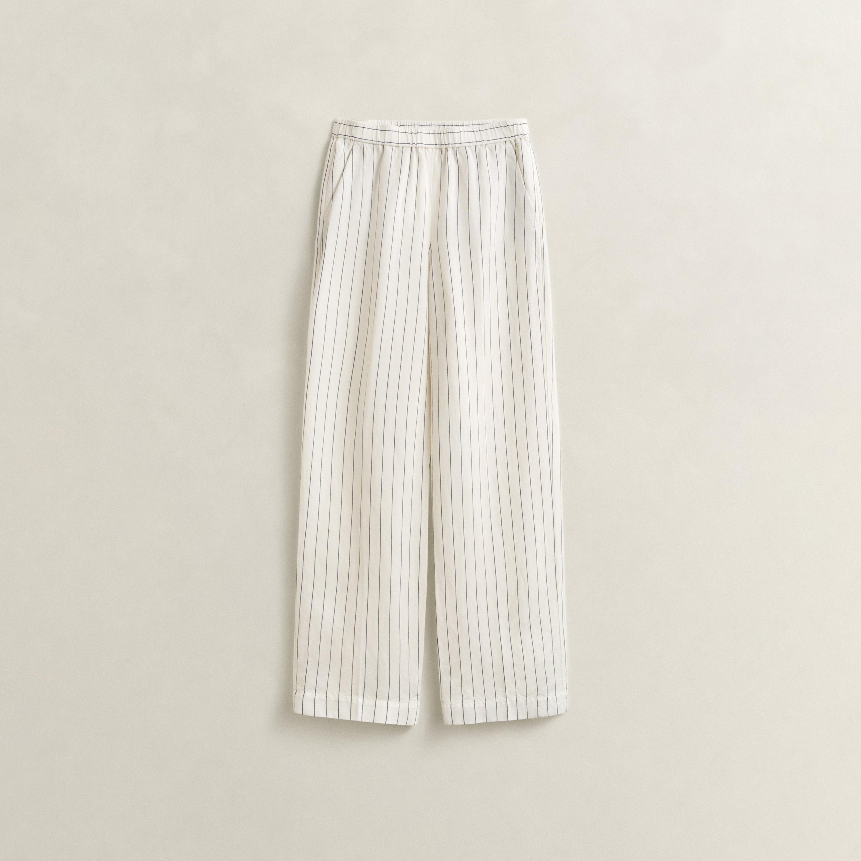 Gant Striped High-Rise Side Slant Pockets, Elasticated Waist Women's Linen Trousers-women-clothing-bottoms-trousers-image-6