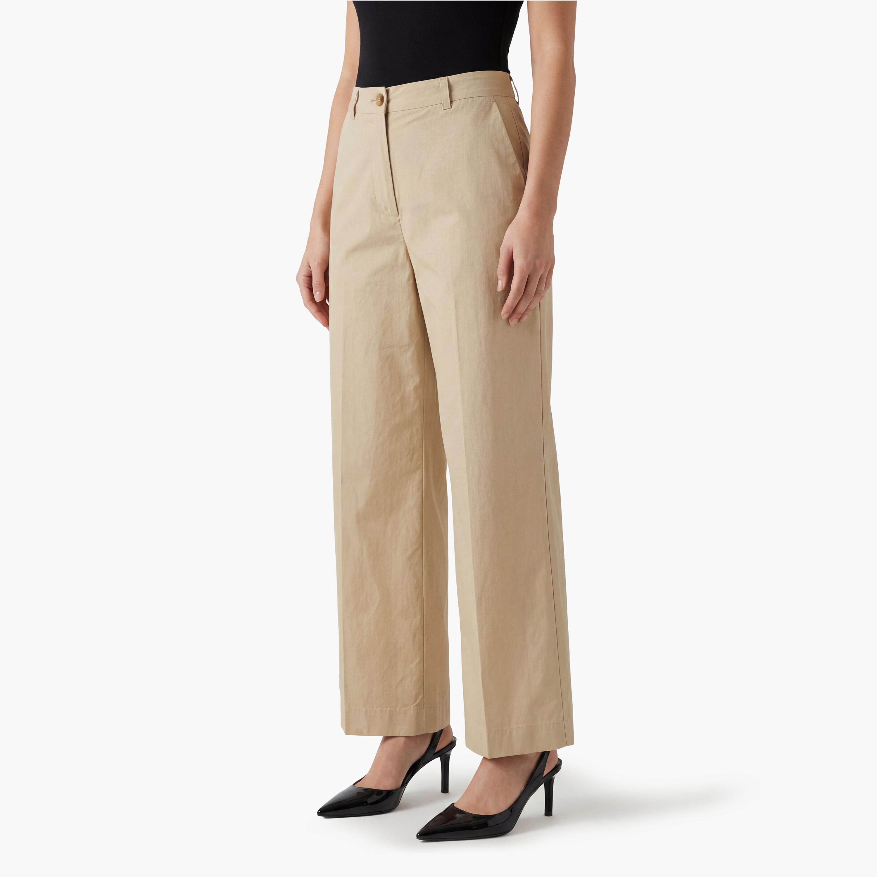 بنطلون "تشينو" نسائي سادة بخصر مرتفع وقصة "ريجيولار فيت" من جانت-women-clothing-bottoms-trousers-image-3