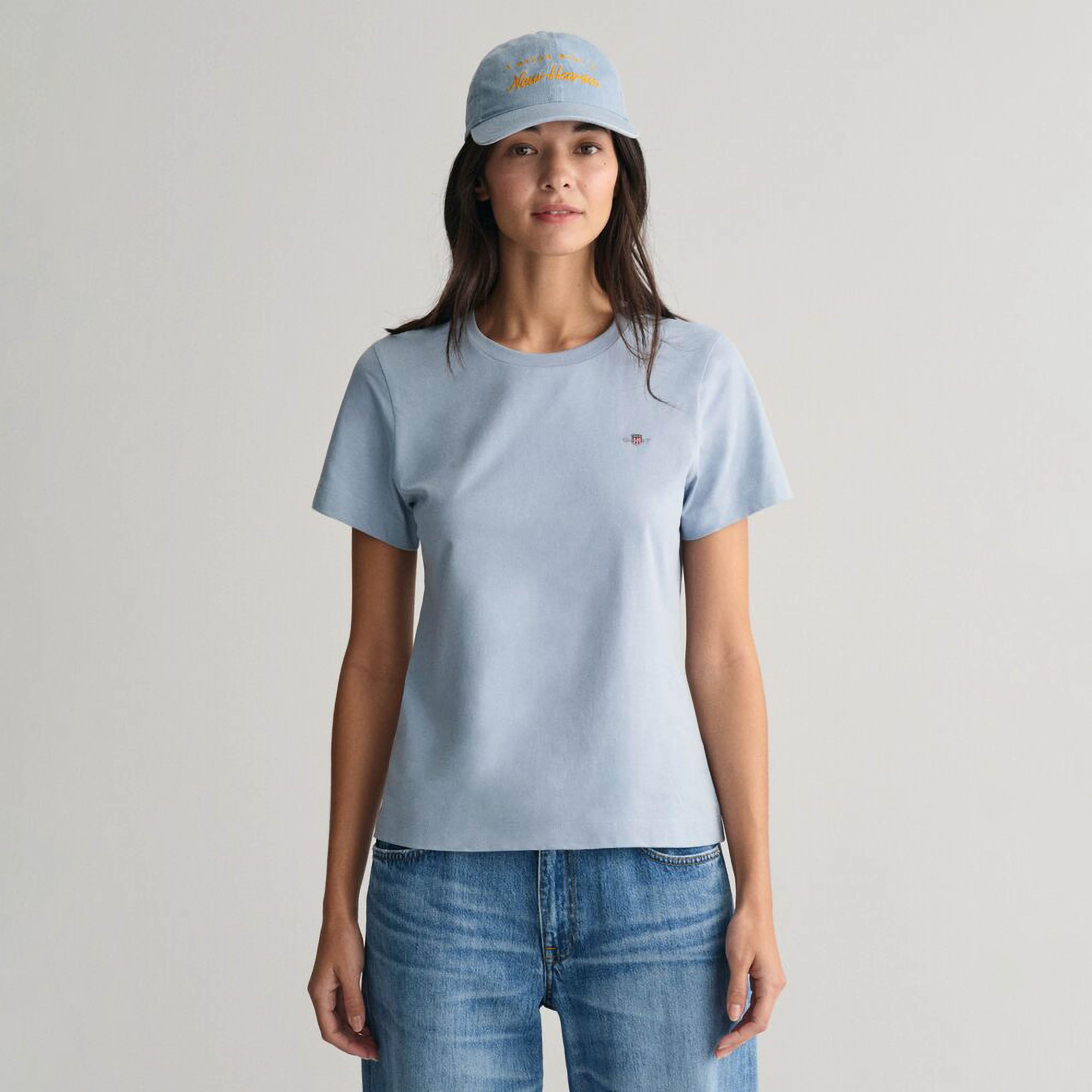تي شيرت نسائي سادة بياقة دائرية وأكمام قصيرة من غانت-women-clothing-tshirts-image-6