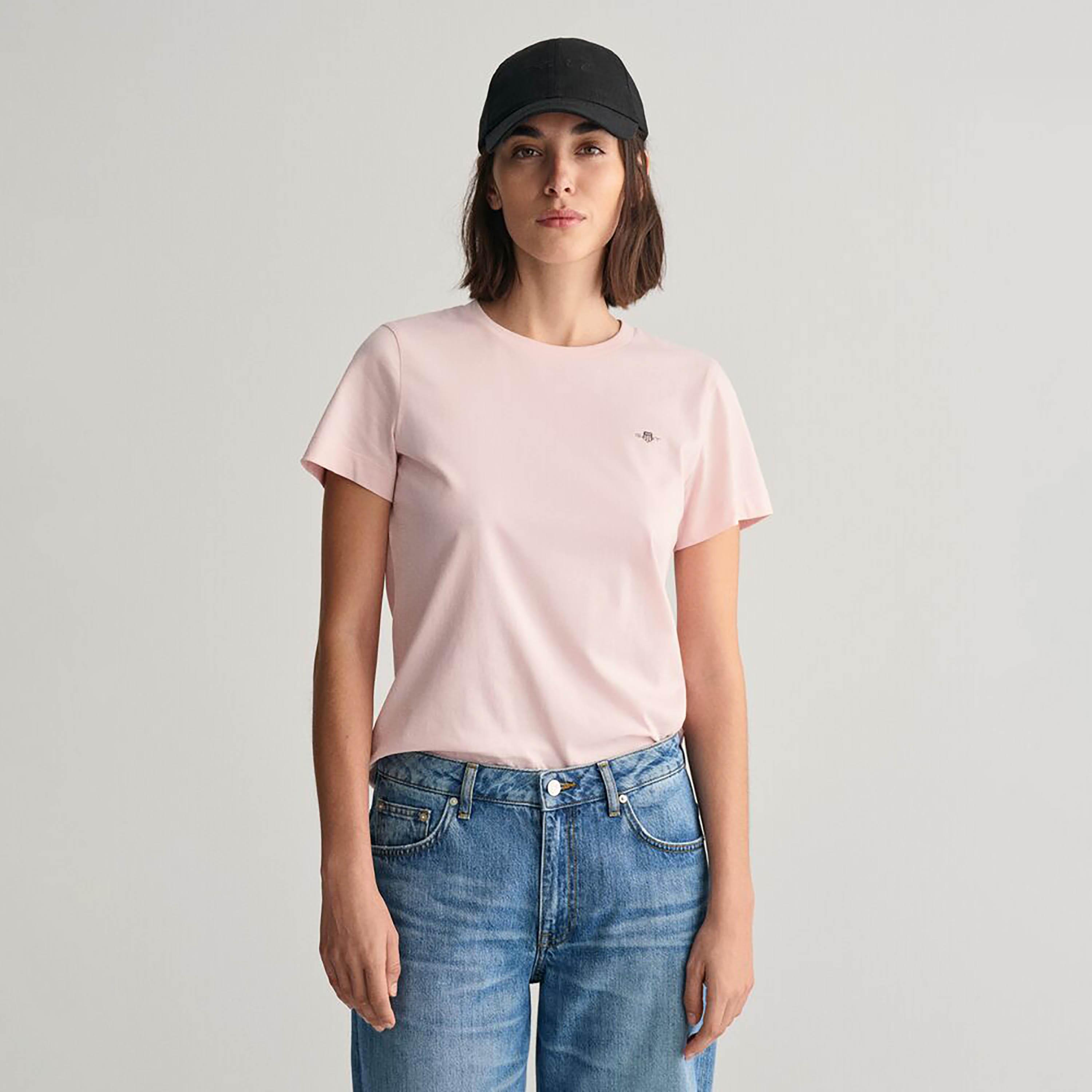 تي شيرت نسائي سادة بياقة دائرية وأكمام قصيرة من غانت-women-clothing-tshirts-image-1