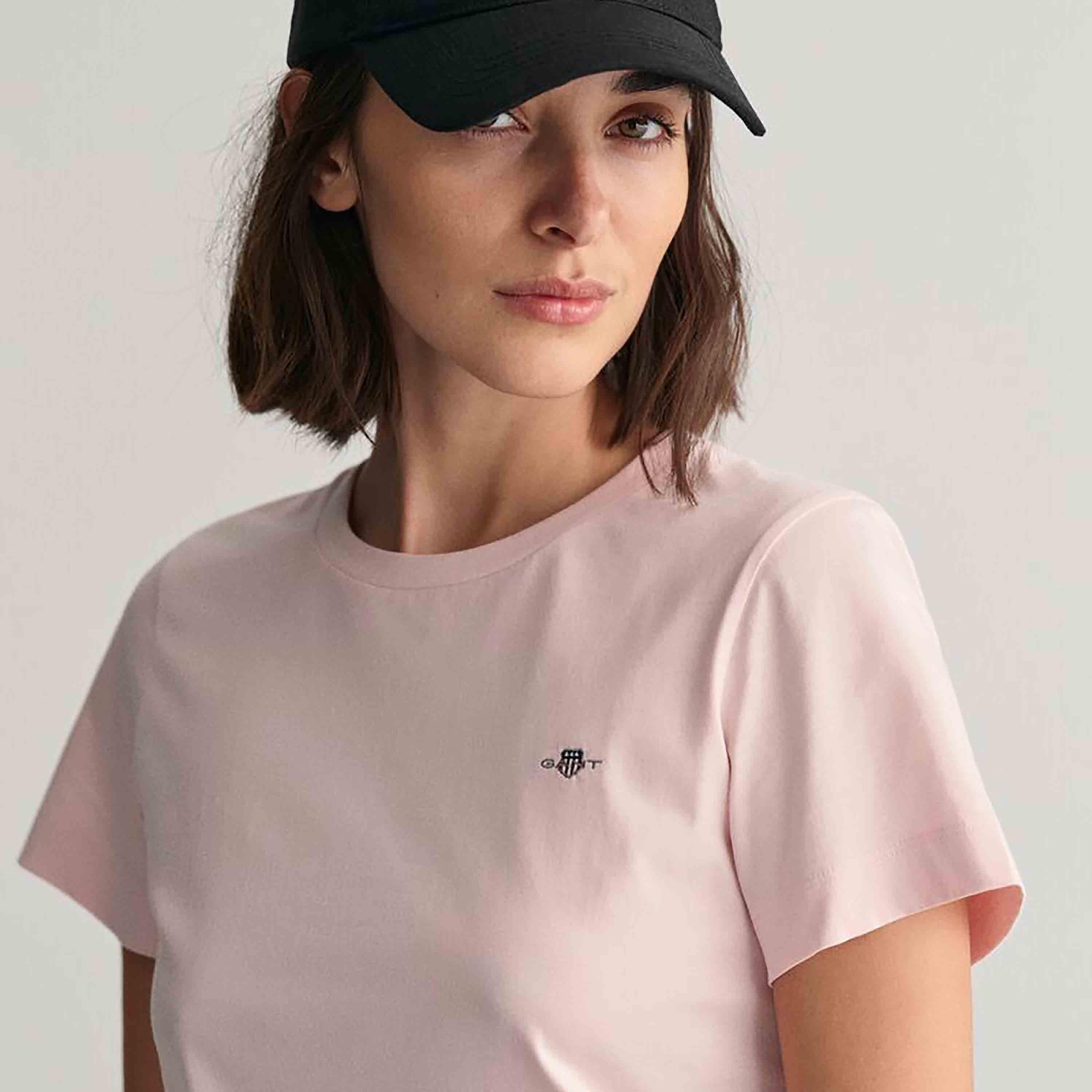 تي شيرت نسائي سادة بياقة دائرية وأكمام قصيرة من غانت-women-clothing-tshirts-image-3