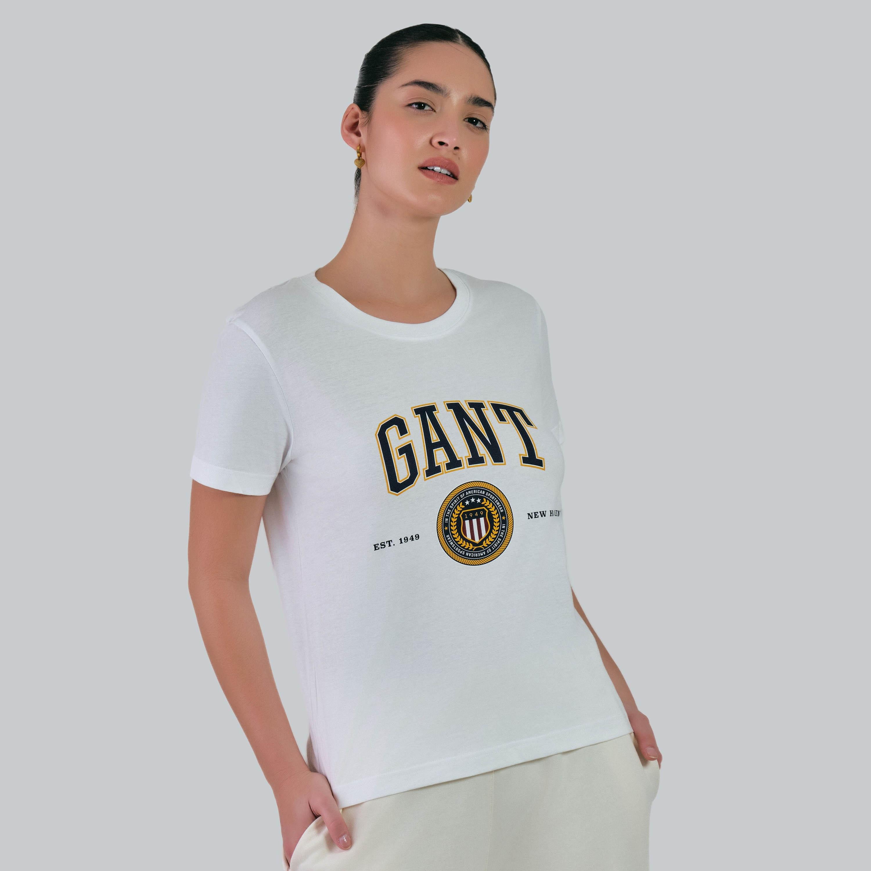 Gant Shield Logo Print Round Neck Short Sleeves Women's T-Shirt-women-clothing-tshirts-image-1