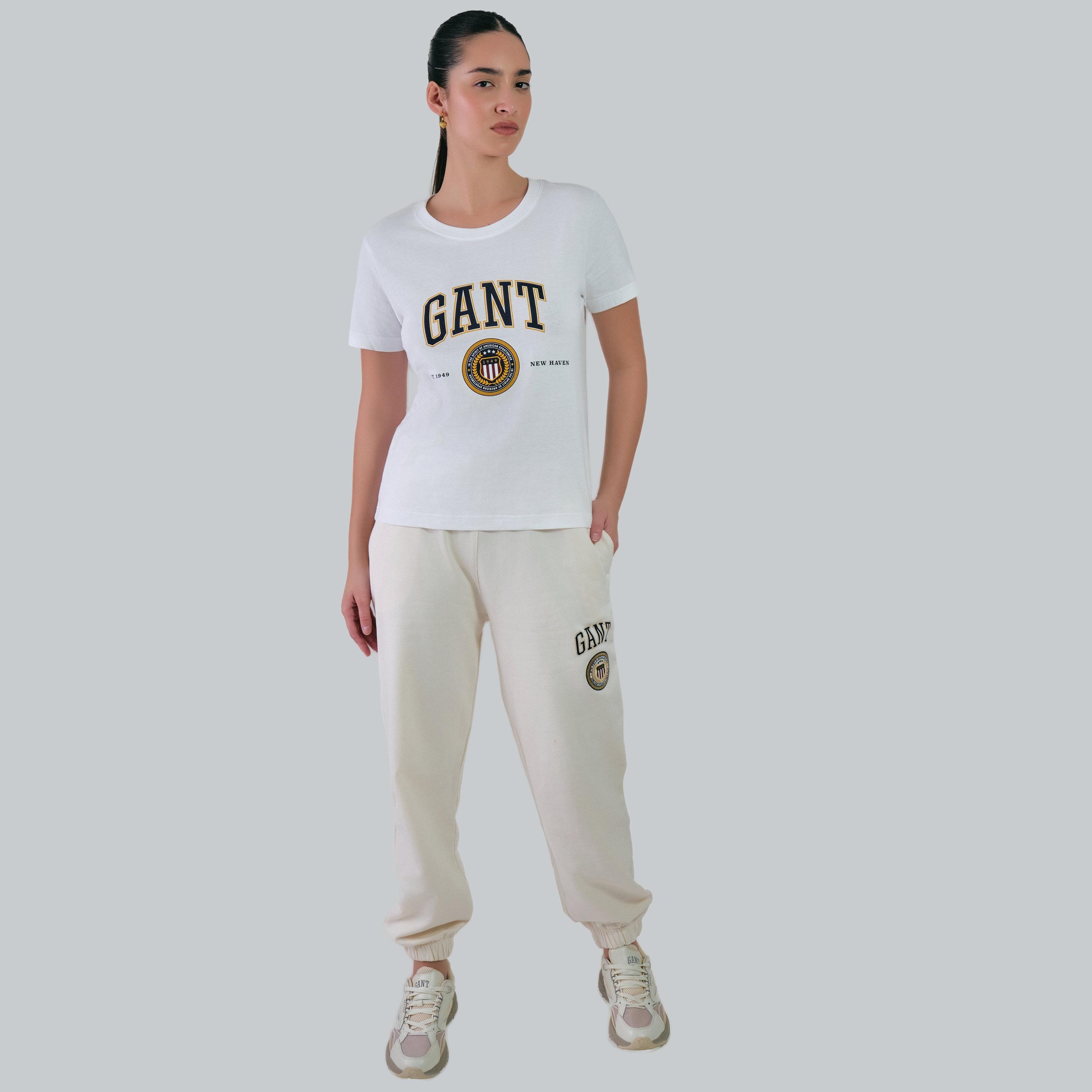 Gant Shield Logo Print Round Neck Short Sleeves Women's T-Shirt-women-clothing-tshirts-image-2