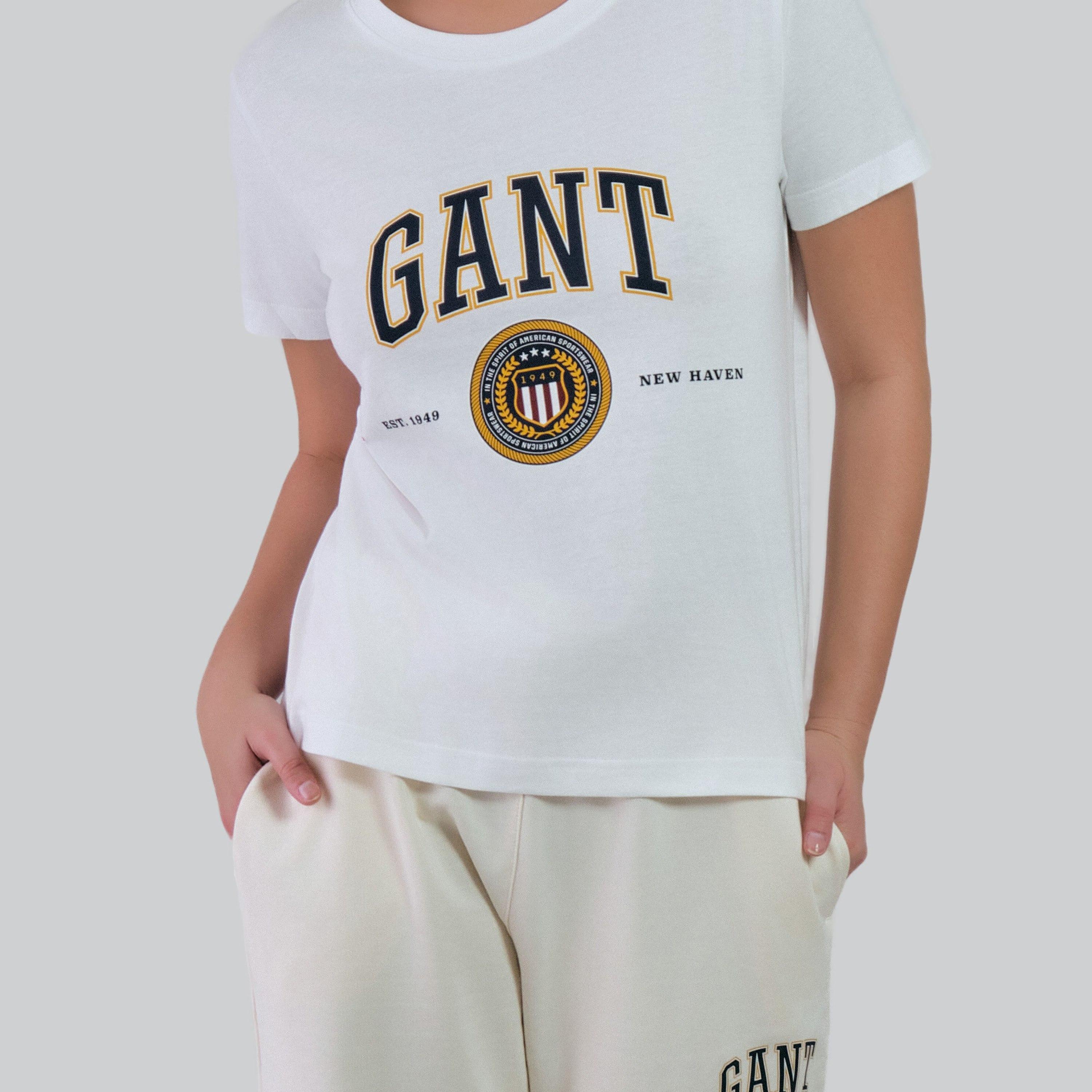 Gant Shield Logo Print Round Neck Short Sleeves Women's T-Shirt-women-clothing-tshirts-image-3