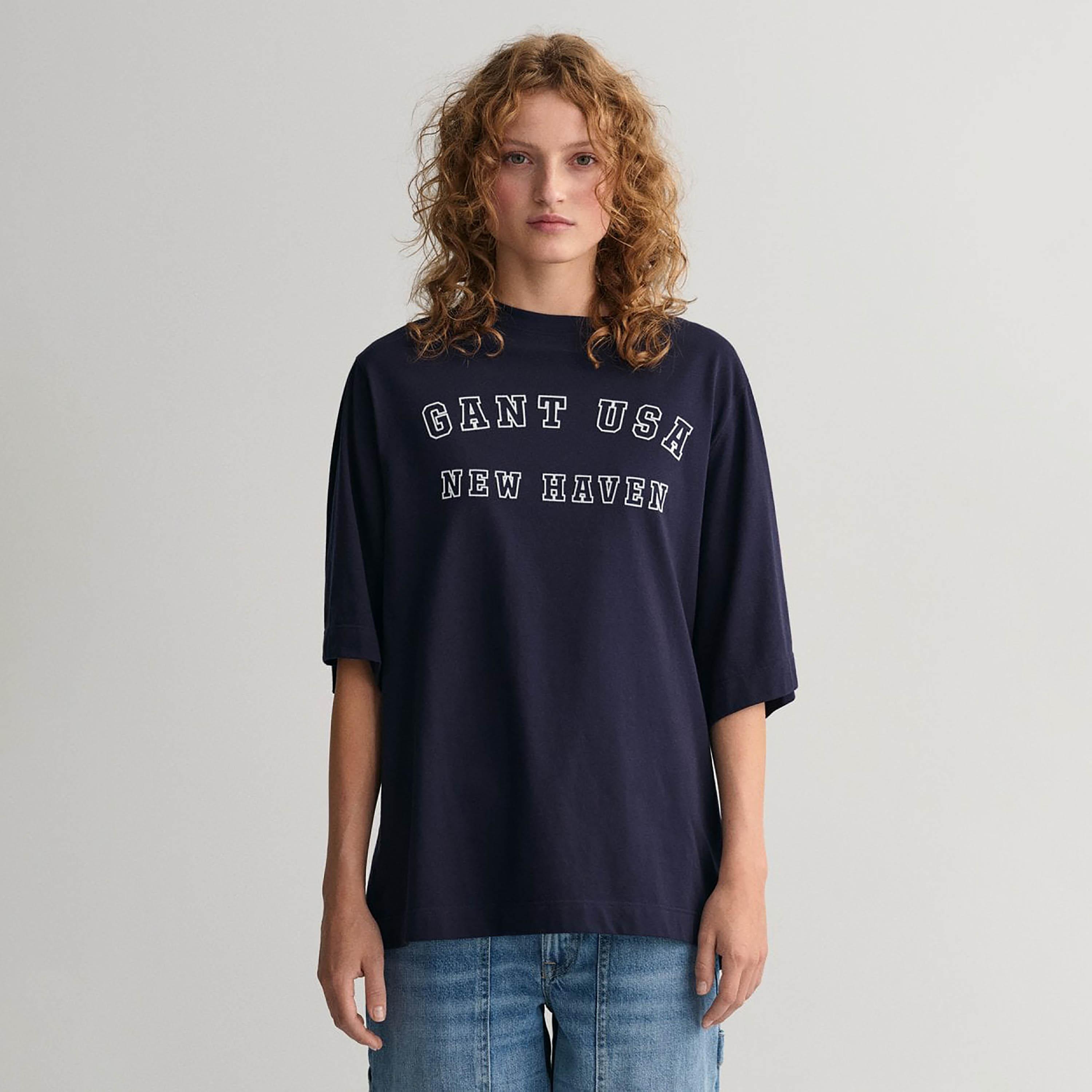 Gant Embroidered Text Round Neck Three-Quarter Sleeves Women's T-Shirt-women-clothing-tshirts-image-1