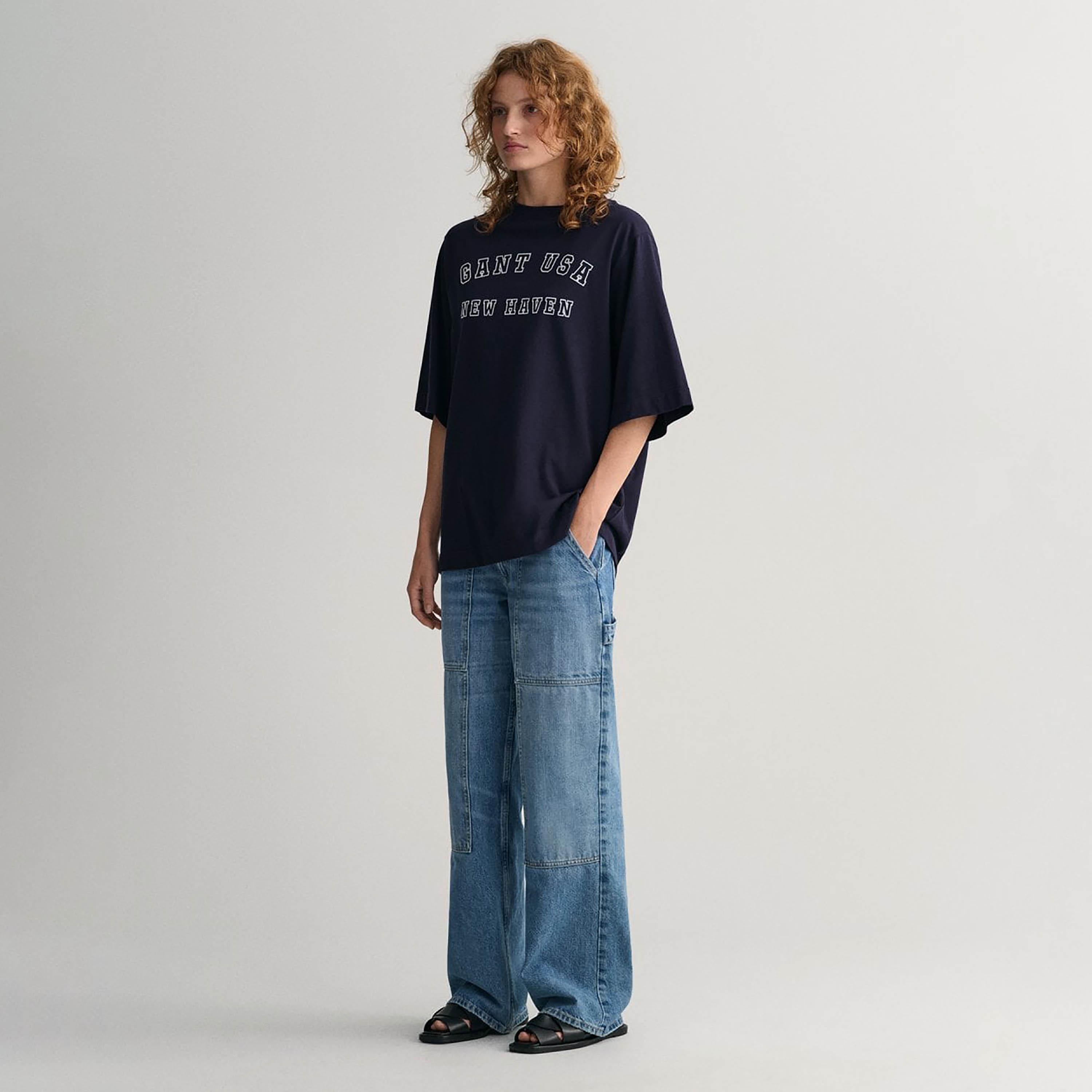 Gant Embroidered Text Round Neck Three-Quarter Sleeves Women's T-Shirt-women-clothing-tshirts-image-2