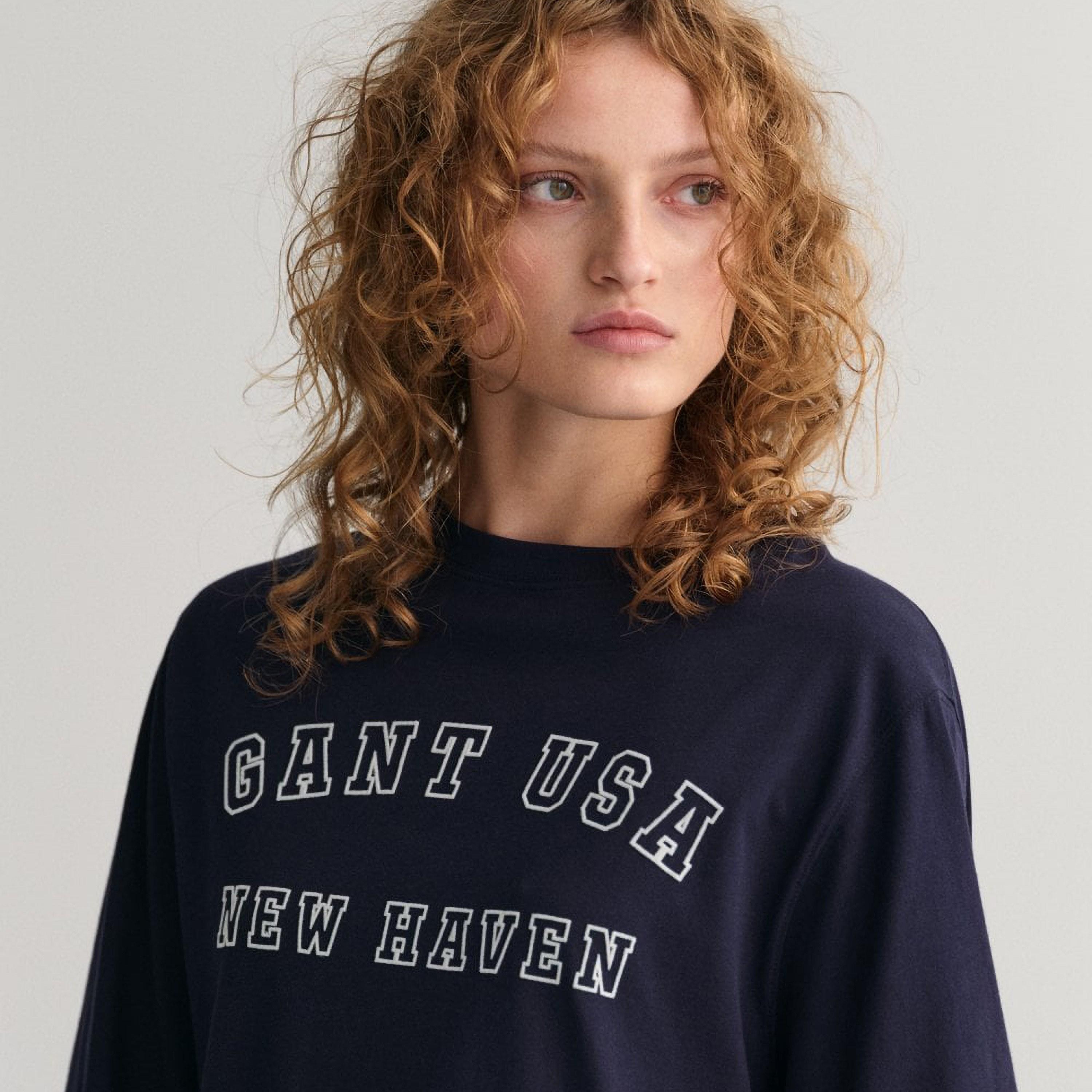 Gant Embroidered Text Round Neck Three-Quarter Sleeves Women's T-Shirt-women-clothing-tshirts-image-3