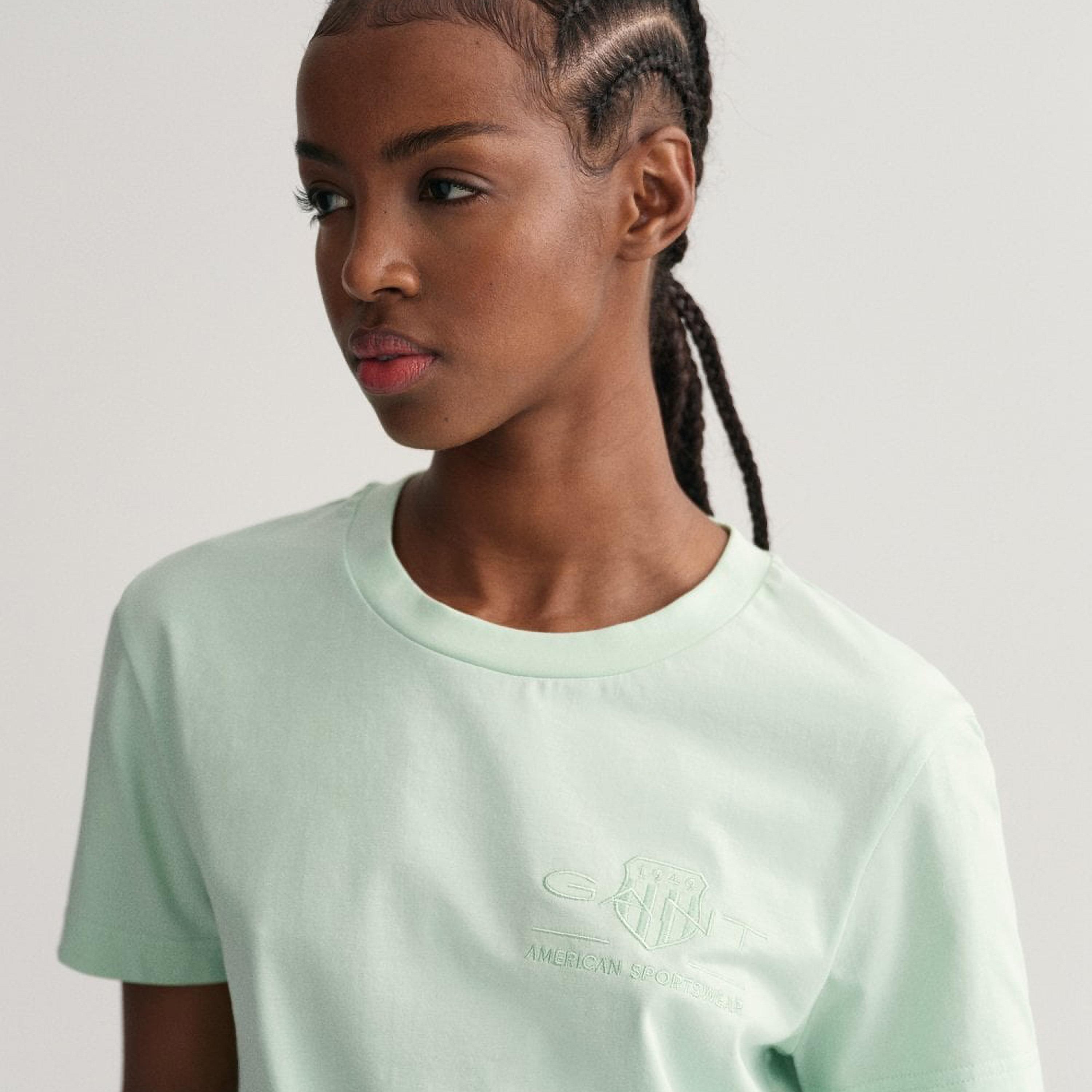 Gant Embroidered Shield Logo Round Neck Short Sleeves Women's T-Shirt-women-clothing-tshirts-image-3