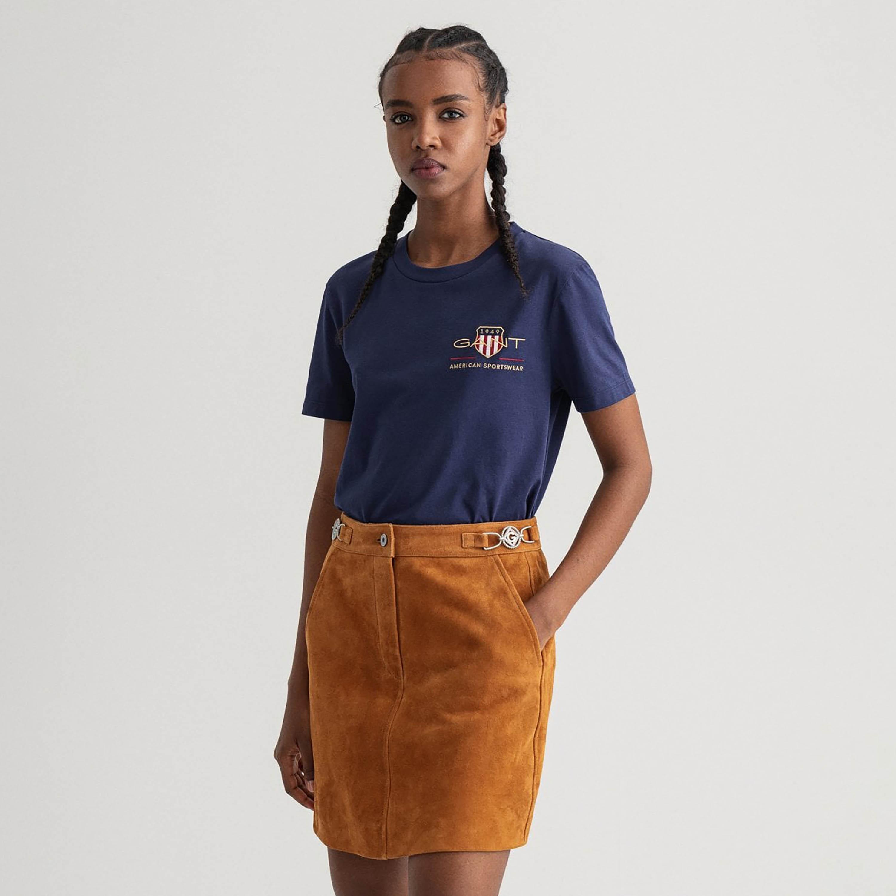 Gant Embroidered Shield Logo Round Neck Short Sleeves Women's T-Shirt-women-clothing-tshirts-image-1