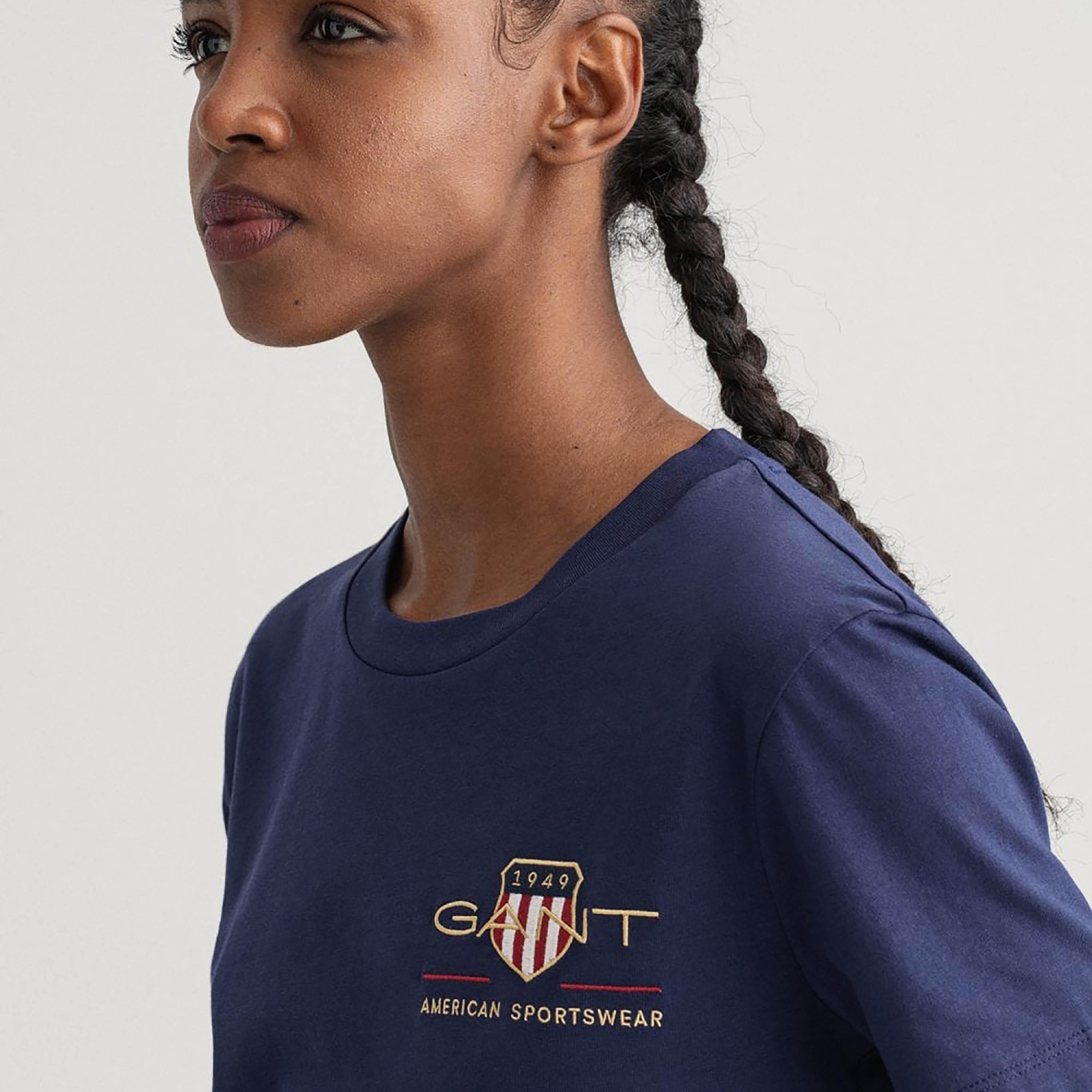 Gant Embroidered Shield Logo Round Neck Short Sleeves Women's T-Shirt-women-clothing-tshirts-image-3