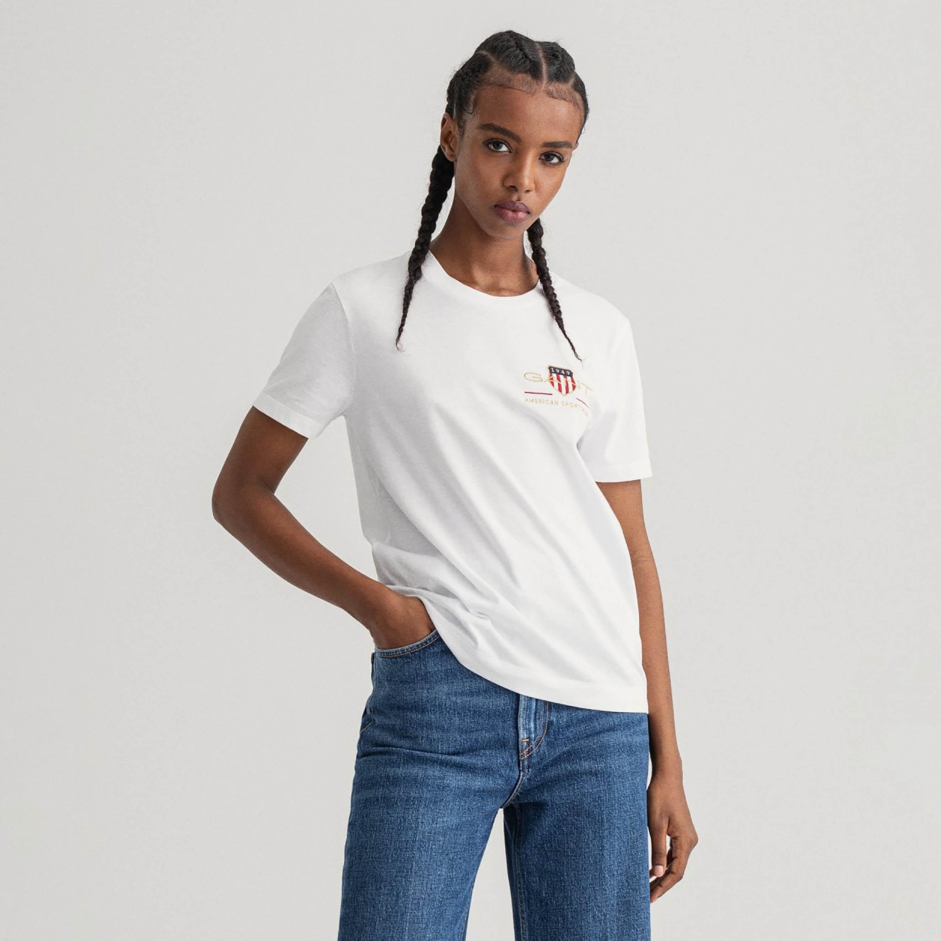 Gant Embroidered Shield Logo Round Neck Short Sleeves Women's T-Shirt-women-clothing-tshirts-image-6