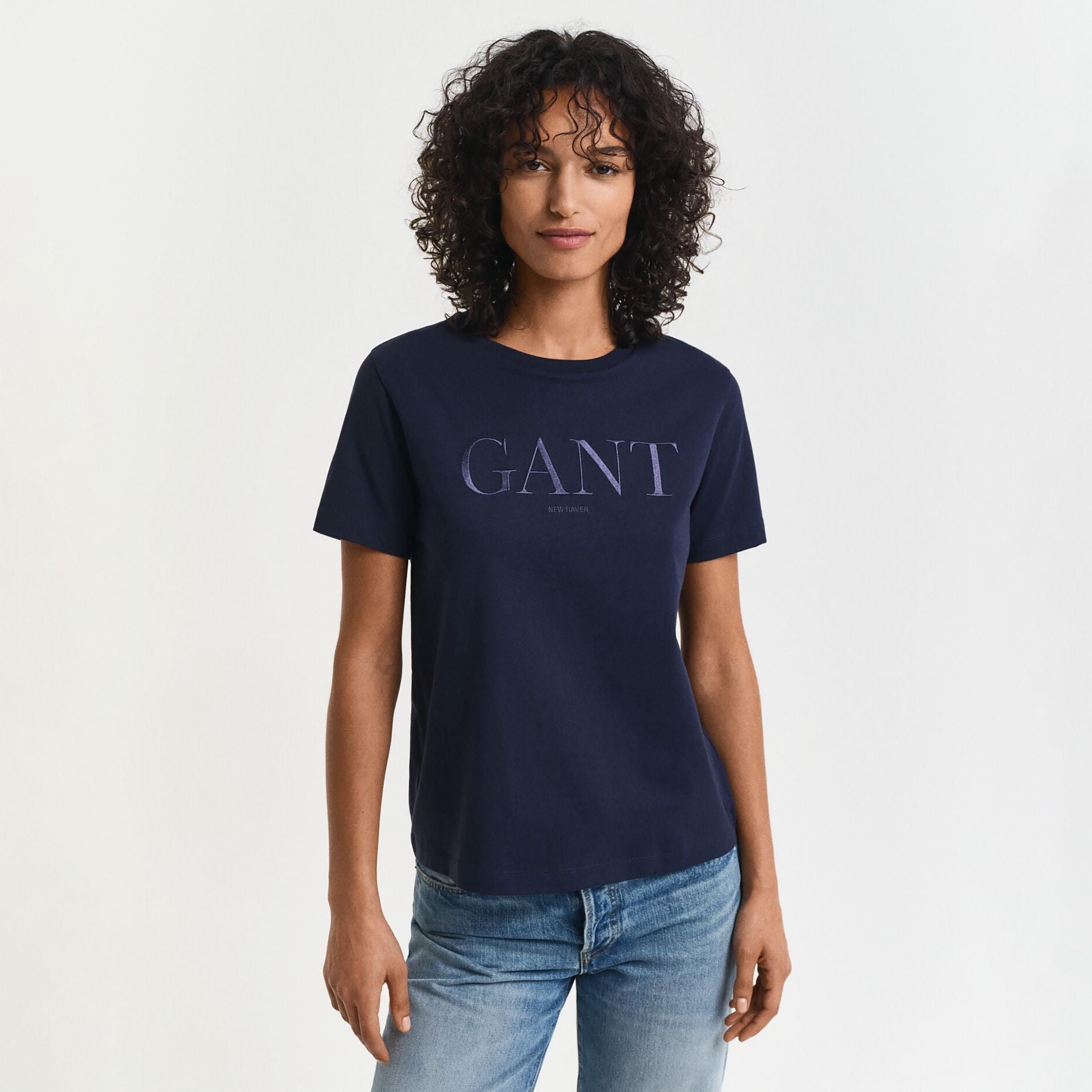 Gant Embroidered Logo Crew Neck Short Sleeves Women's T-Shirt-women-clothing-tshirts-image-1